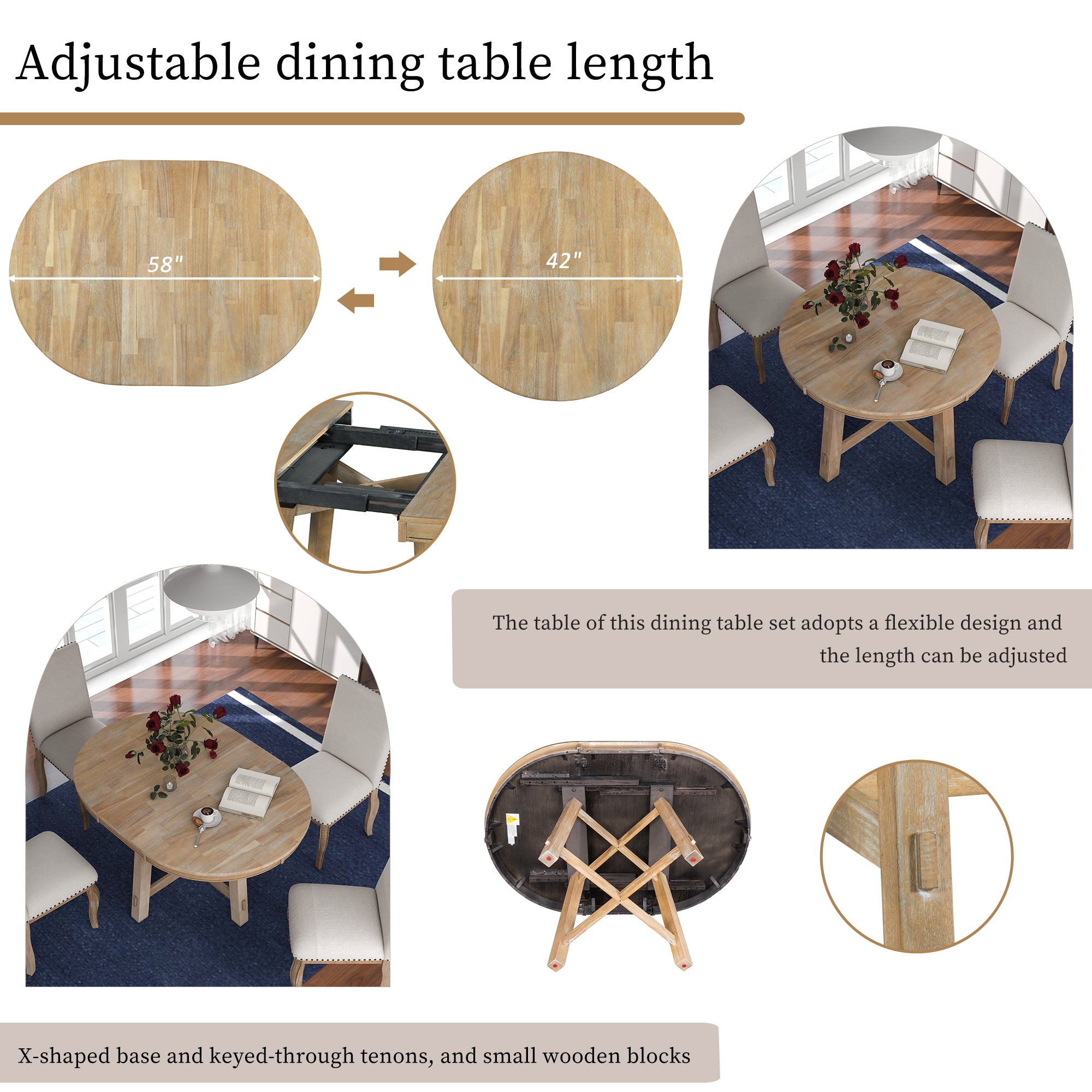 Gia Farmhouse Round Extendable Dining Table with 16" Leaf