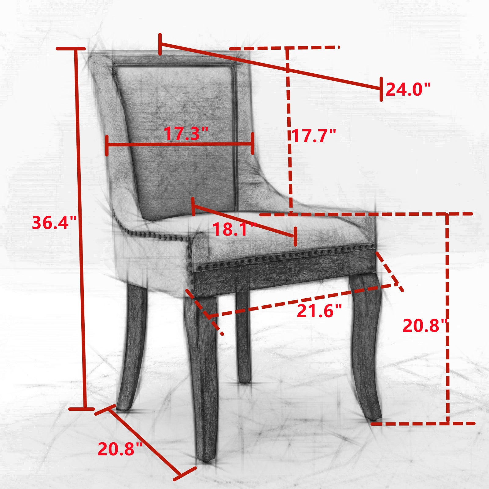 Square Patterned Back Upholstered Dining Chair with Bronze Nailhead Trim, Set of 2