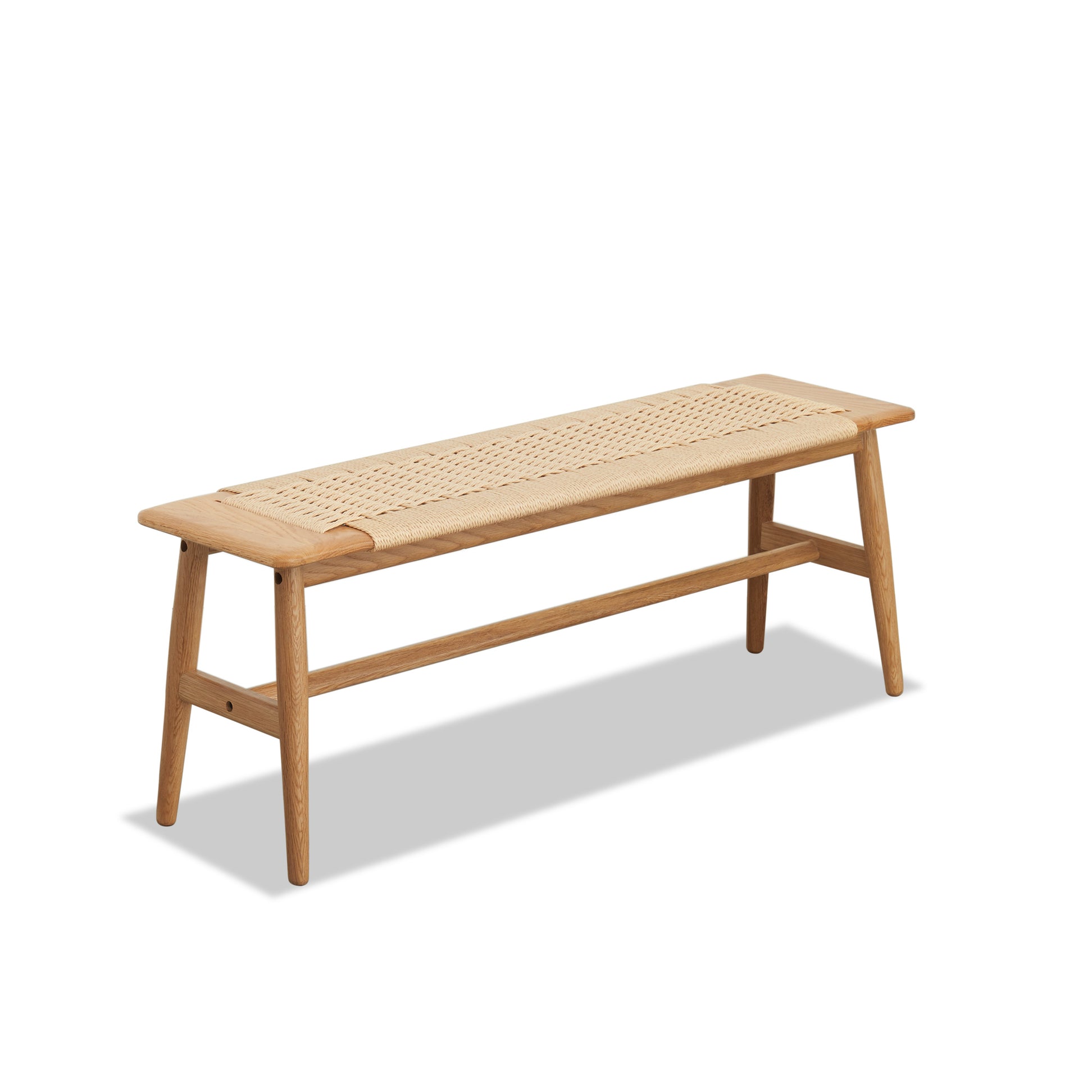 Woven Design Natural Oak Wood Dining Bench with Handwoven Cane Seat for Versatile Home Use main image 1