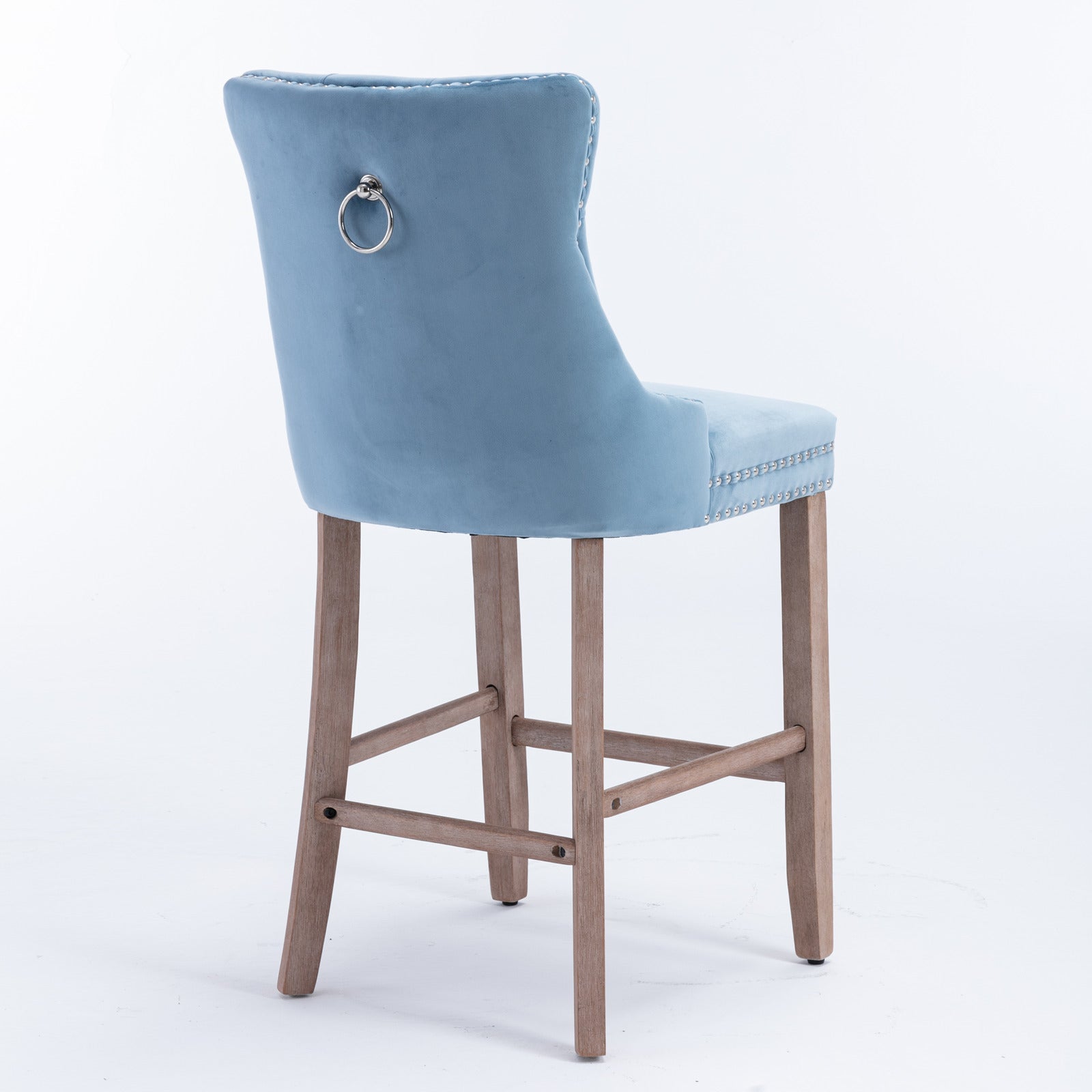 Contemporary Velvet Button Tufted Nailhead Trim Upholstered Barstools, Set of 2