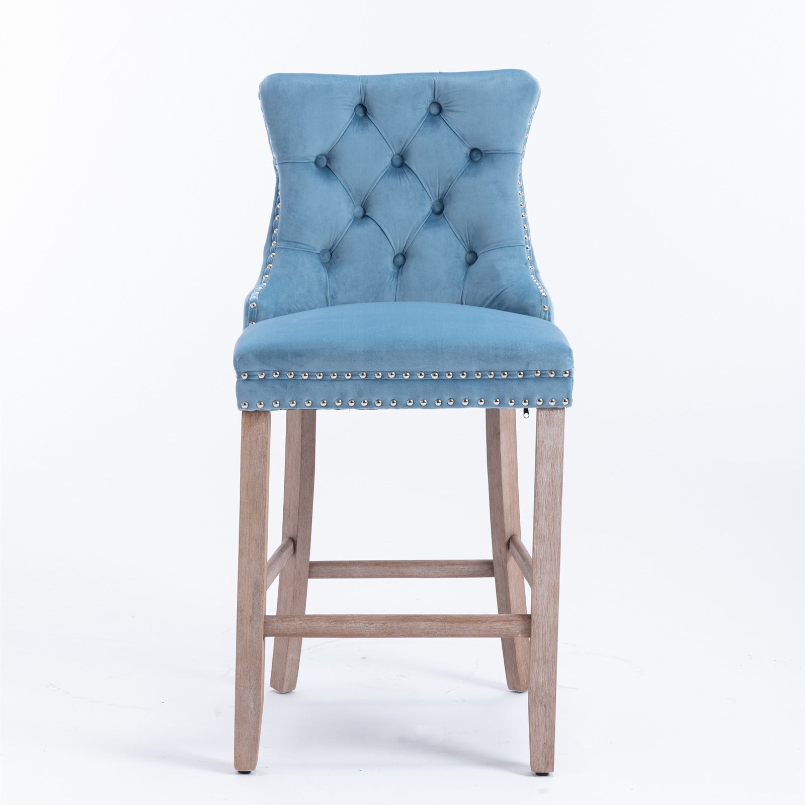 Contemporary Velvet Button Tufted Nailhead Trim Upholstered Barstools, Set of 2