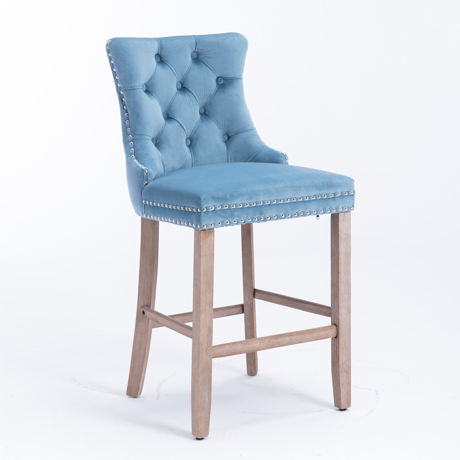Contemporary Velvet Button Tufted Nailhead Trim Upholstered Barstools, Set of 2