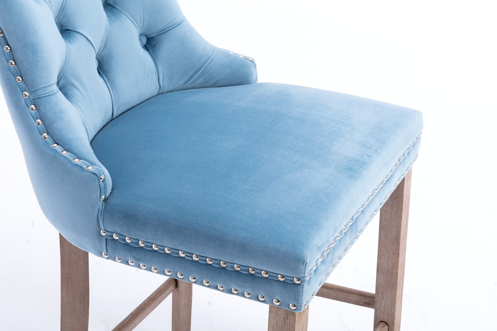 Contemporary Velvet Button Tufted Nailhead Trim Upholstered Barstools, Set of 2