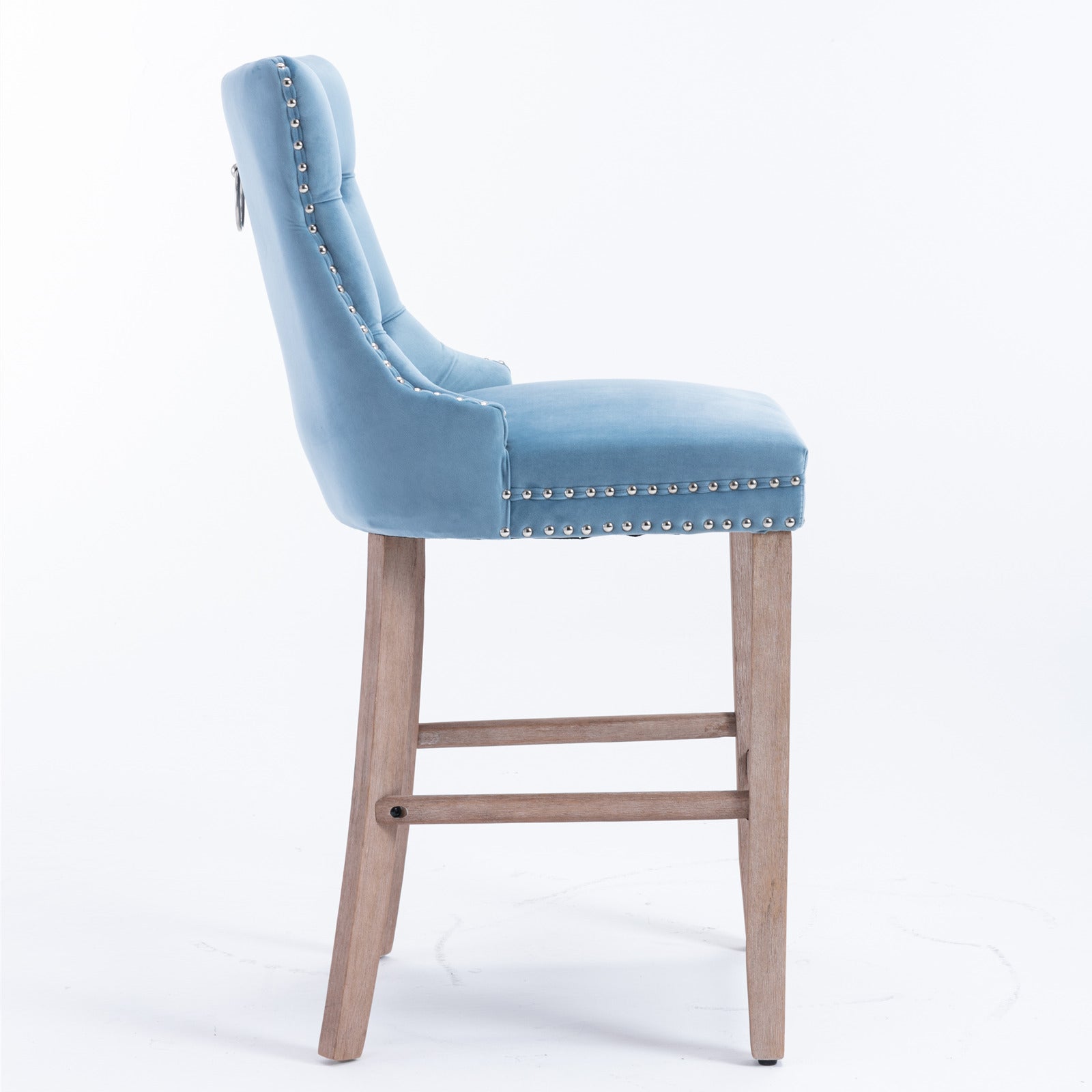 Contemporary Velvet Button Tufted Nailhead Trim Upholstered Barstools, Set of 2