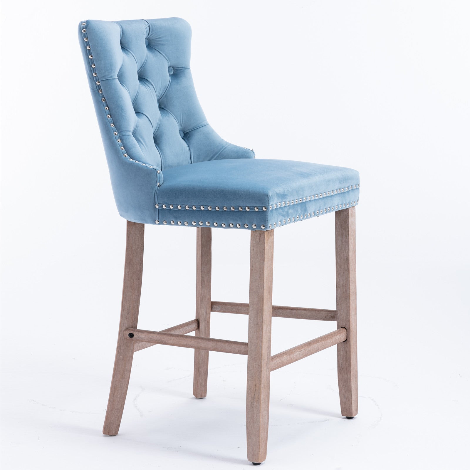 Contemporary Velvet Button Tufted Nailhead Trim Upholstered Barstools, Set of 2