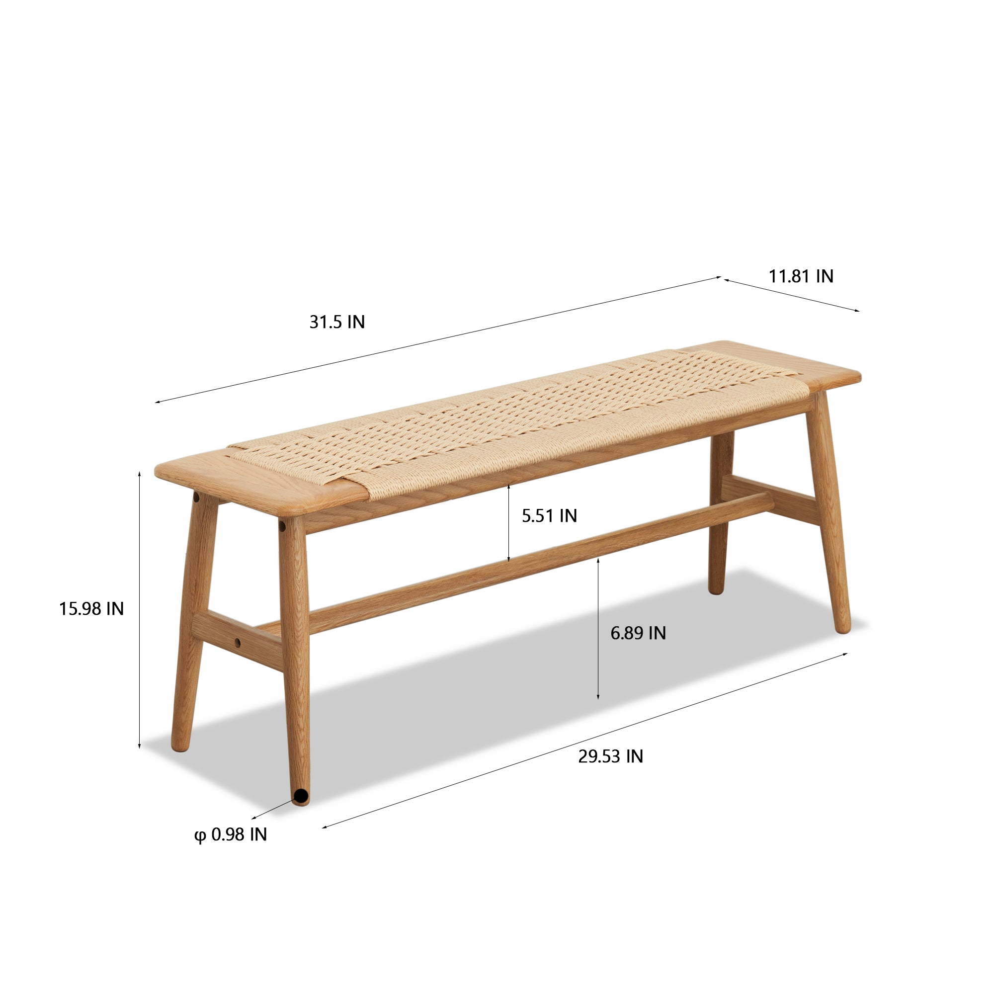 Woven Design Natural Oak Wood Bench