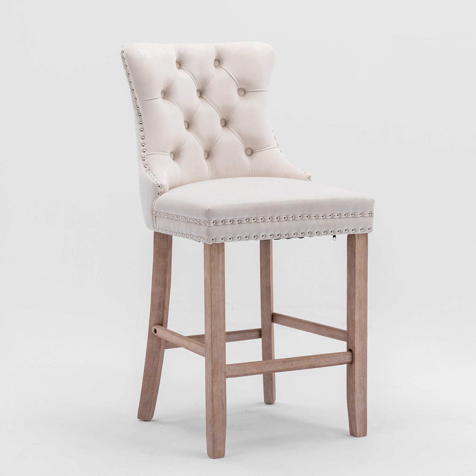 Contemporary Velvet Button Tufted Nailhead Trim Upholstered Barstools, Set of 2