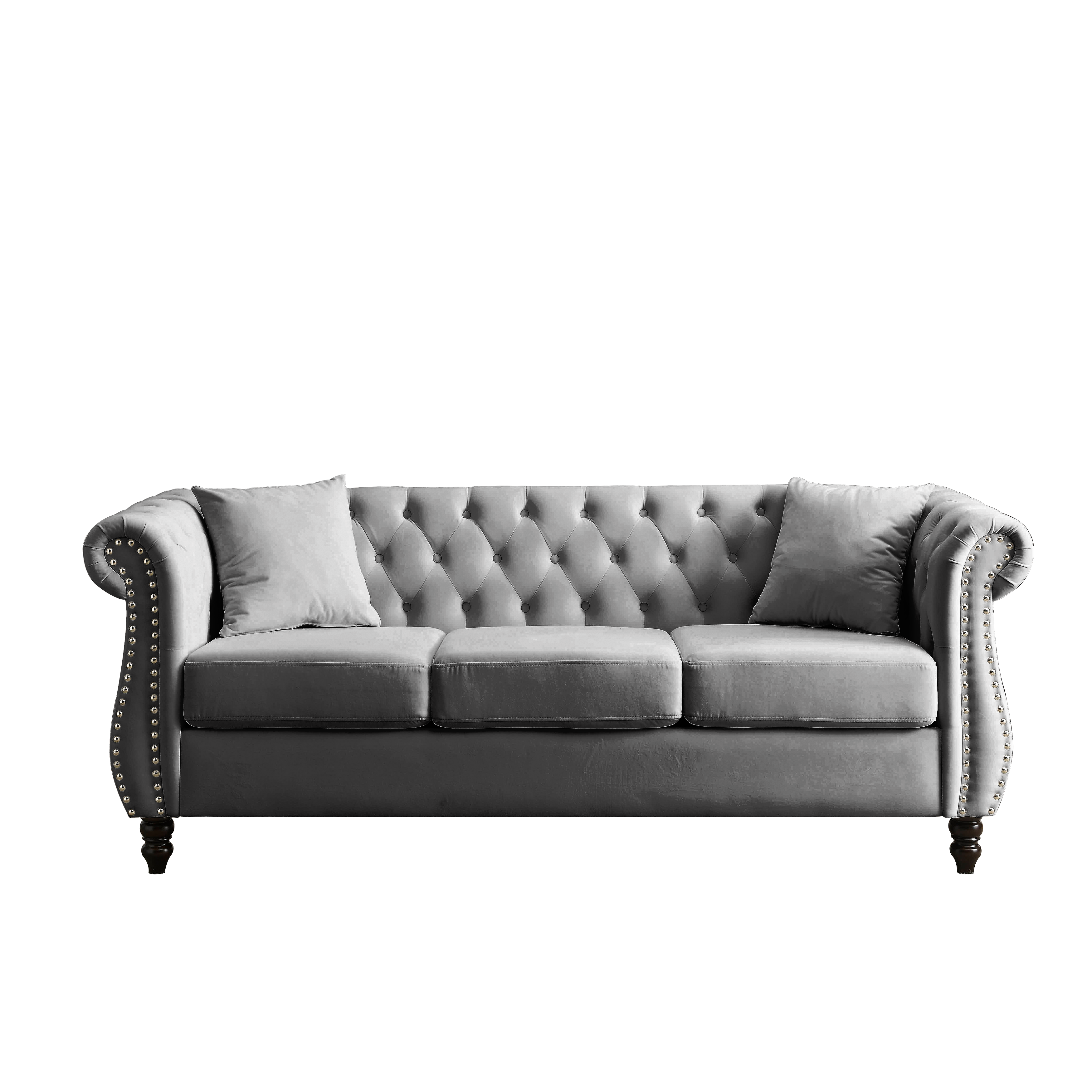 Nailhead Velvet Chesterfield 3-Seater Sofa