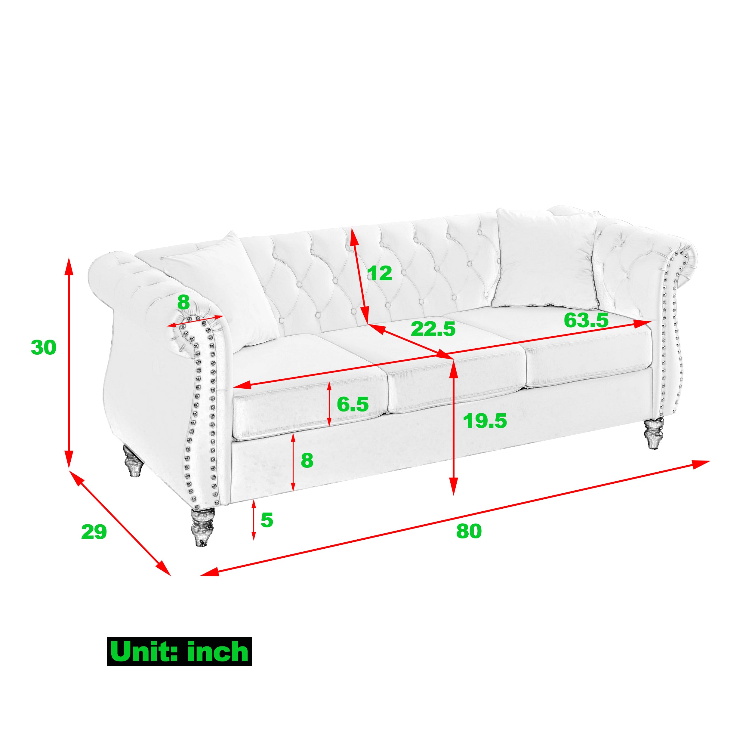 Nailhead Velvet Chesterfield 3-Seater Sofa