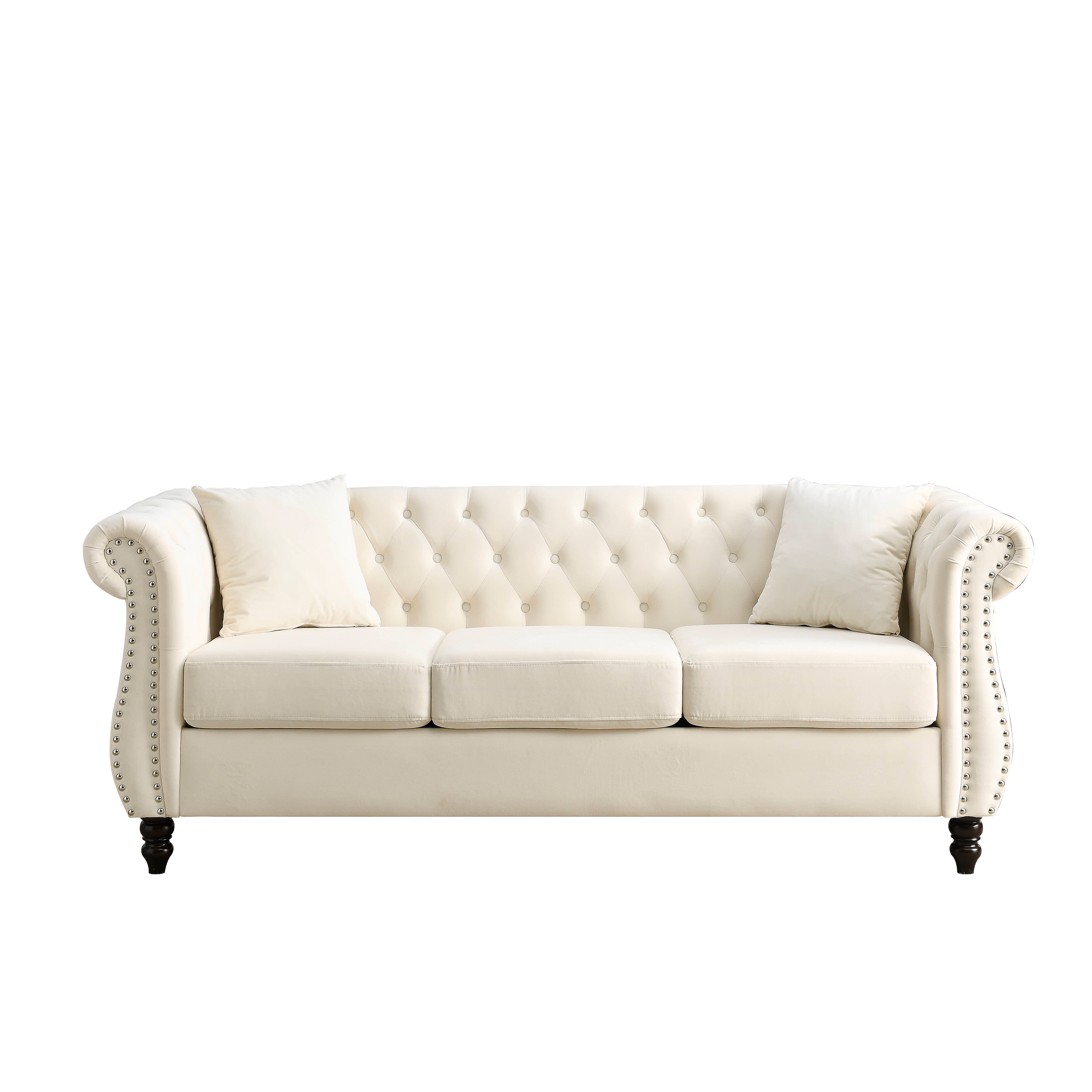 Nailhead Velvet Chesterfield 3-Seater Sofa