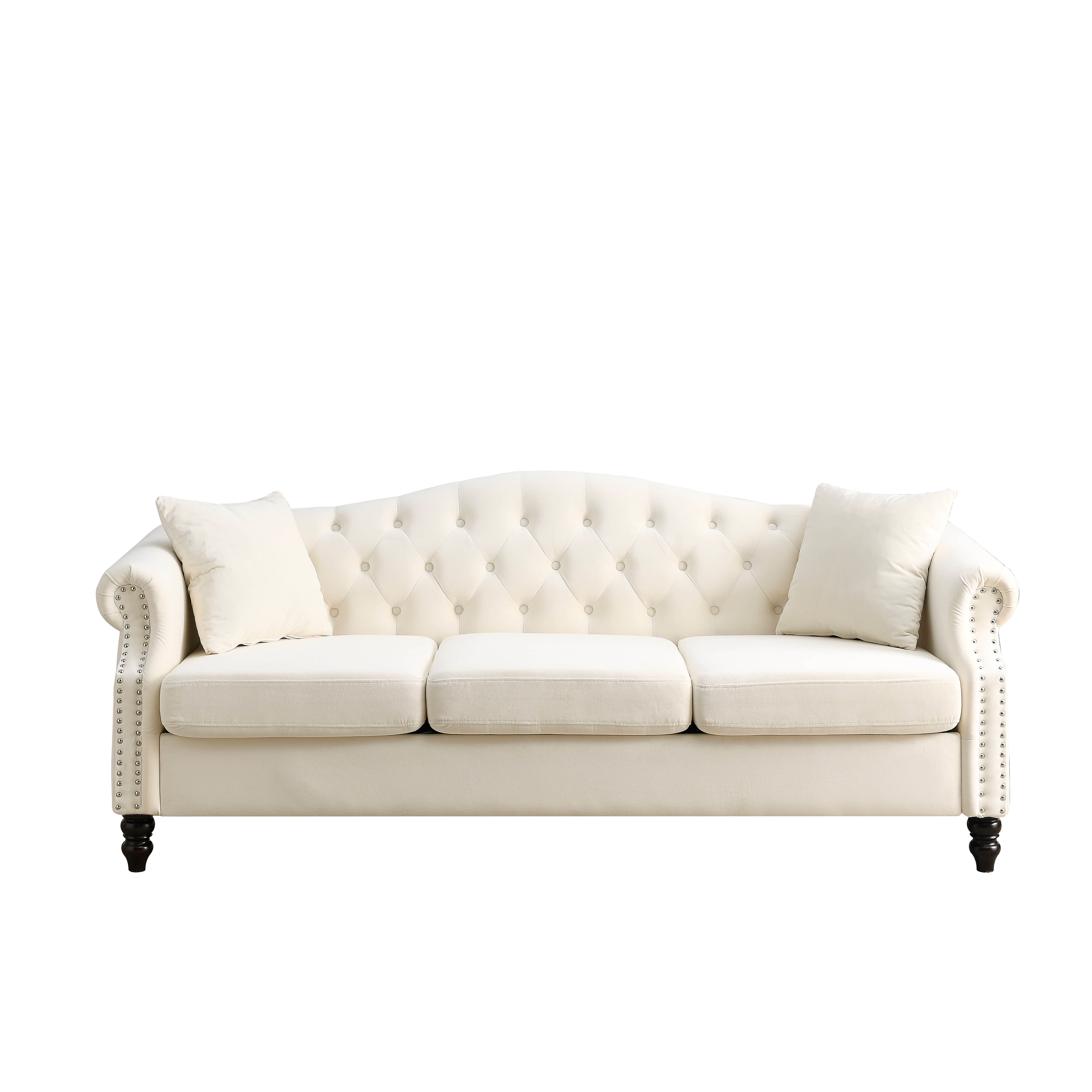 Nailhead Velvet Pitched Back Chesterfield 3-Seater Sofa
