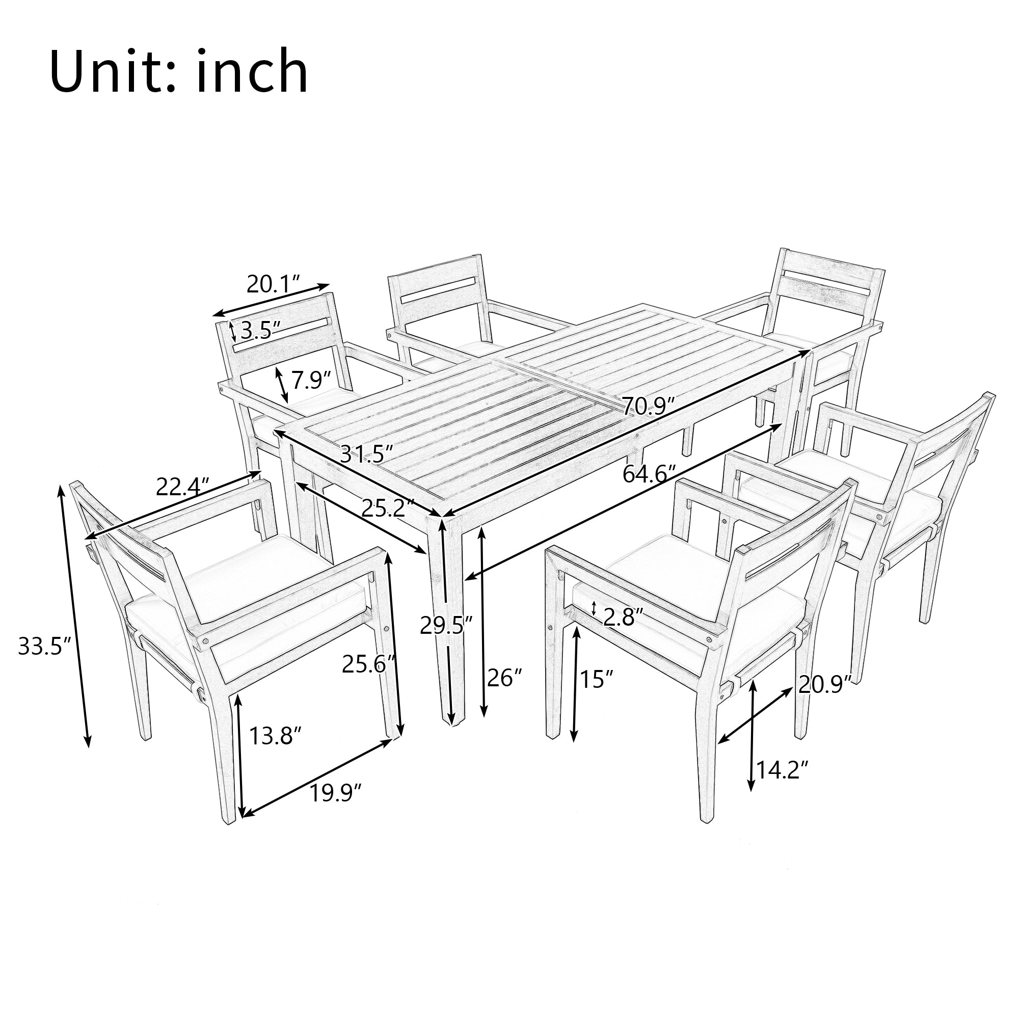 Acacia Wood Outdoor Dining Set with Table And 6 Chairs