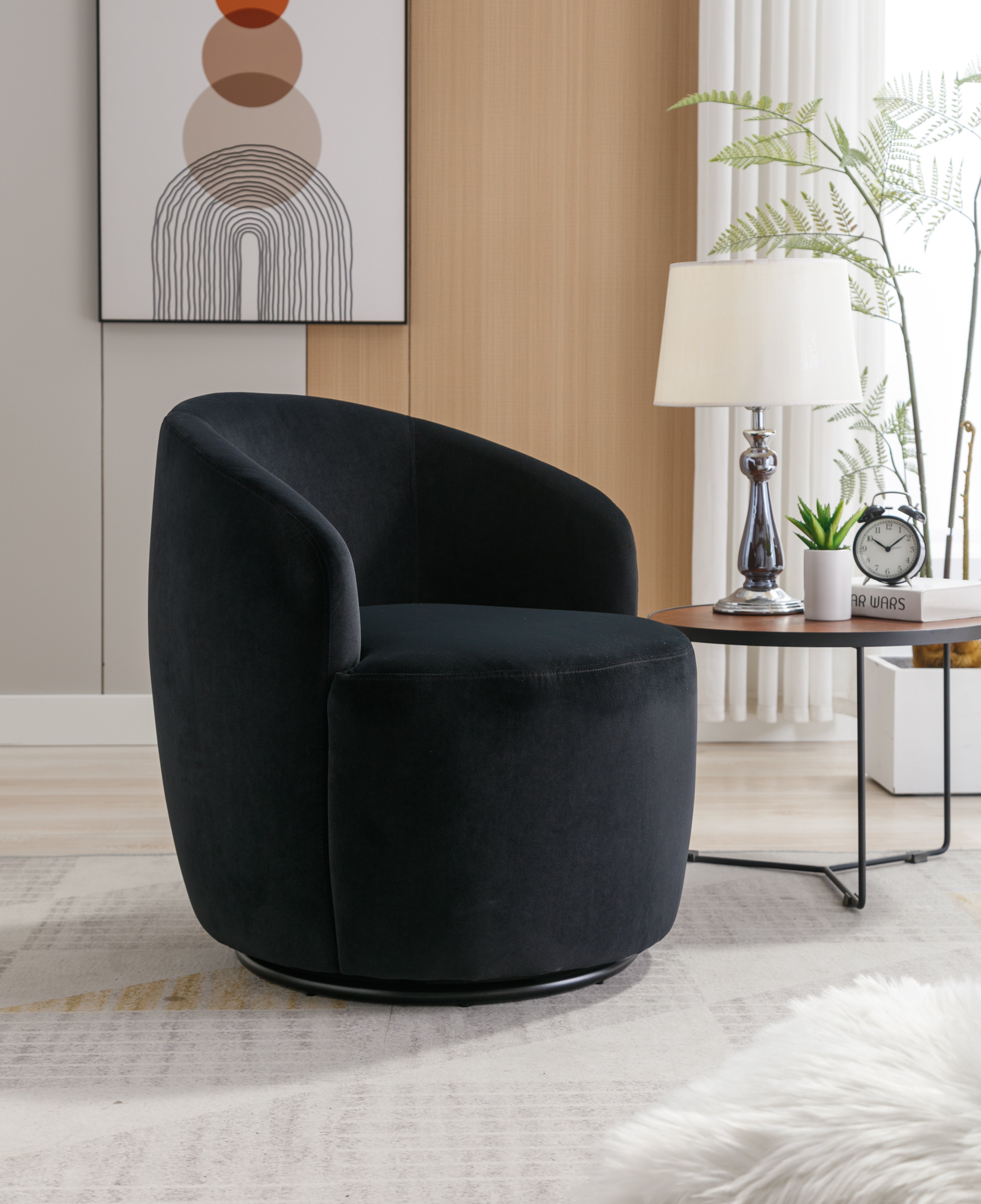 Swivel Barrel Accent Chair with Velvet Fabric