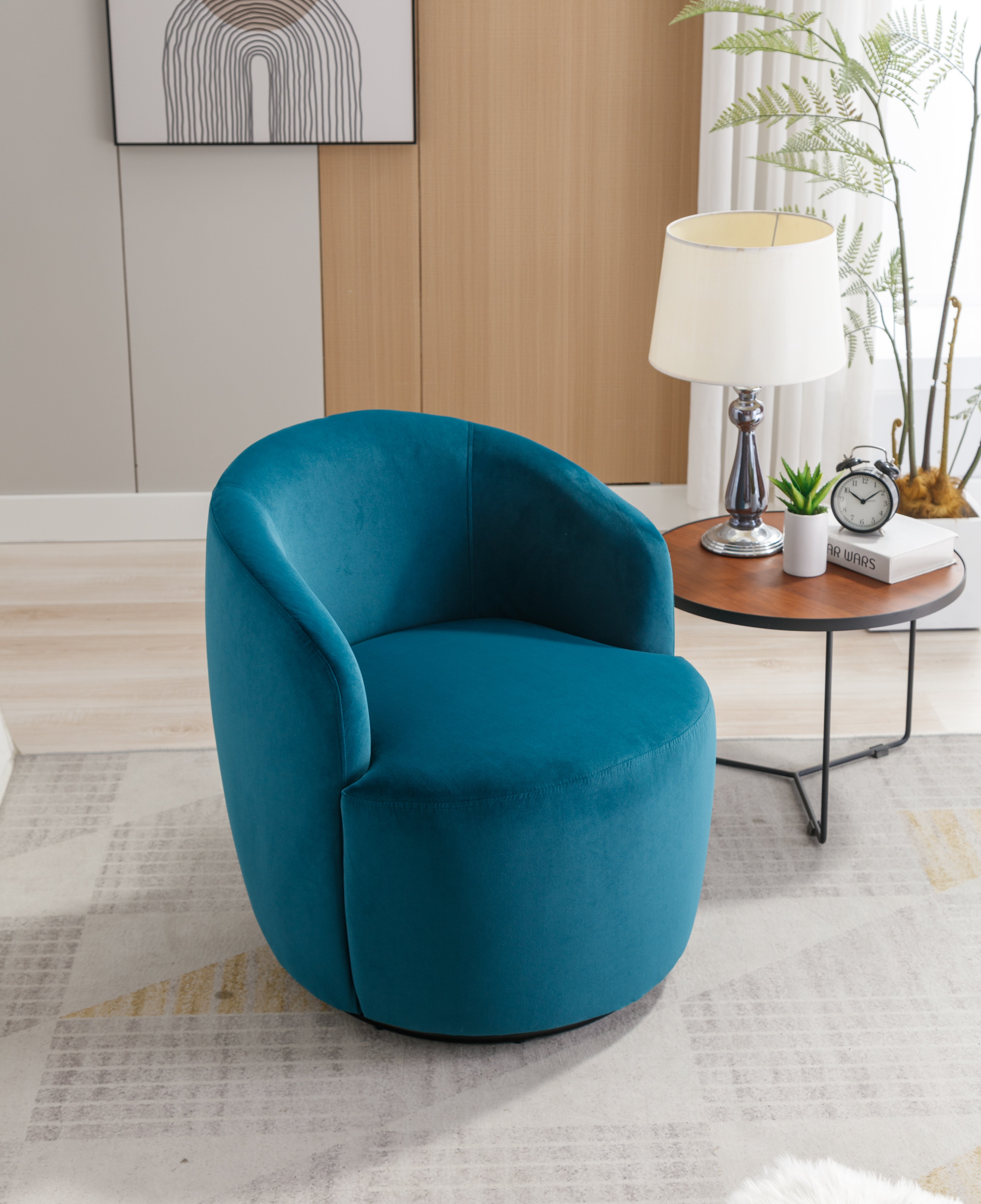 Swivel Barrel Accent Chair with Velvet Fabric
