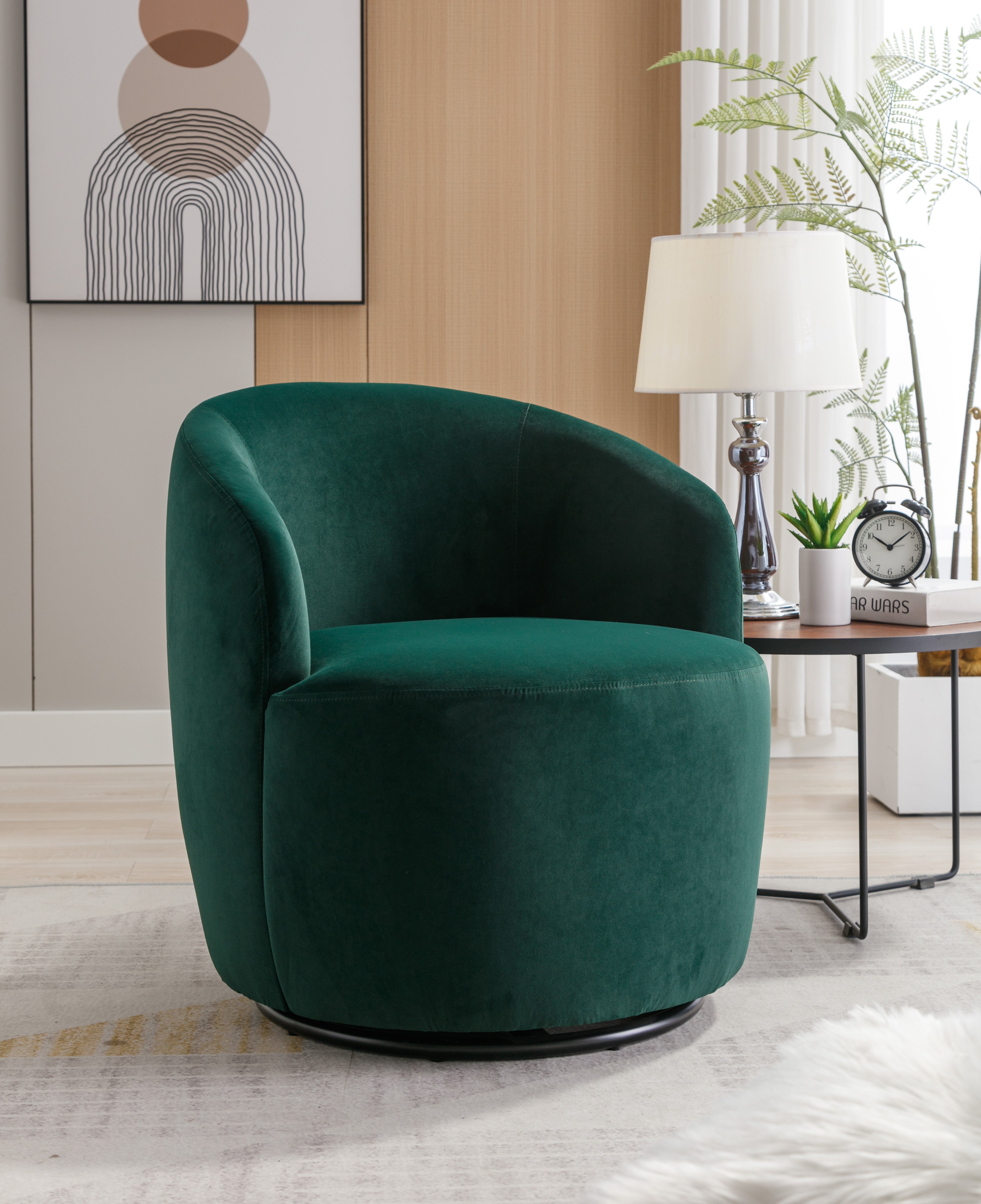 Swivel Barrel Accent Chair with Velvet Fabric