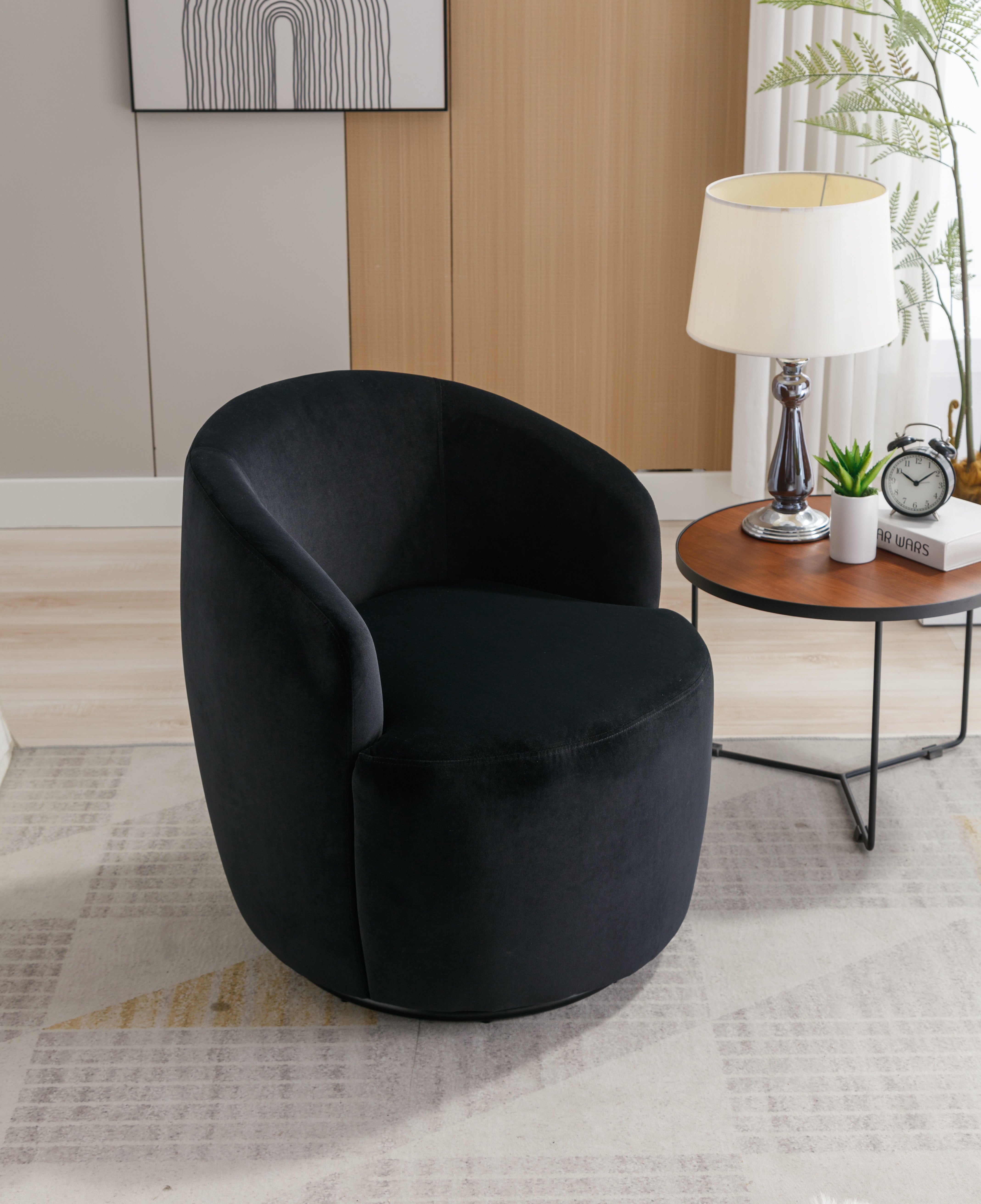 Swivel Barrel Accent Chair with Velvet Fabric