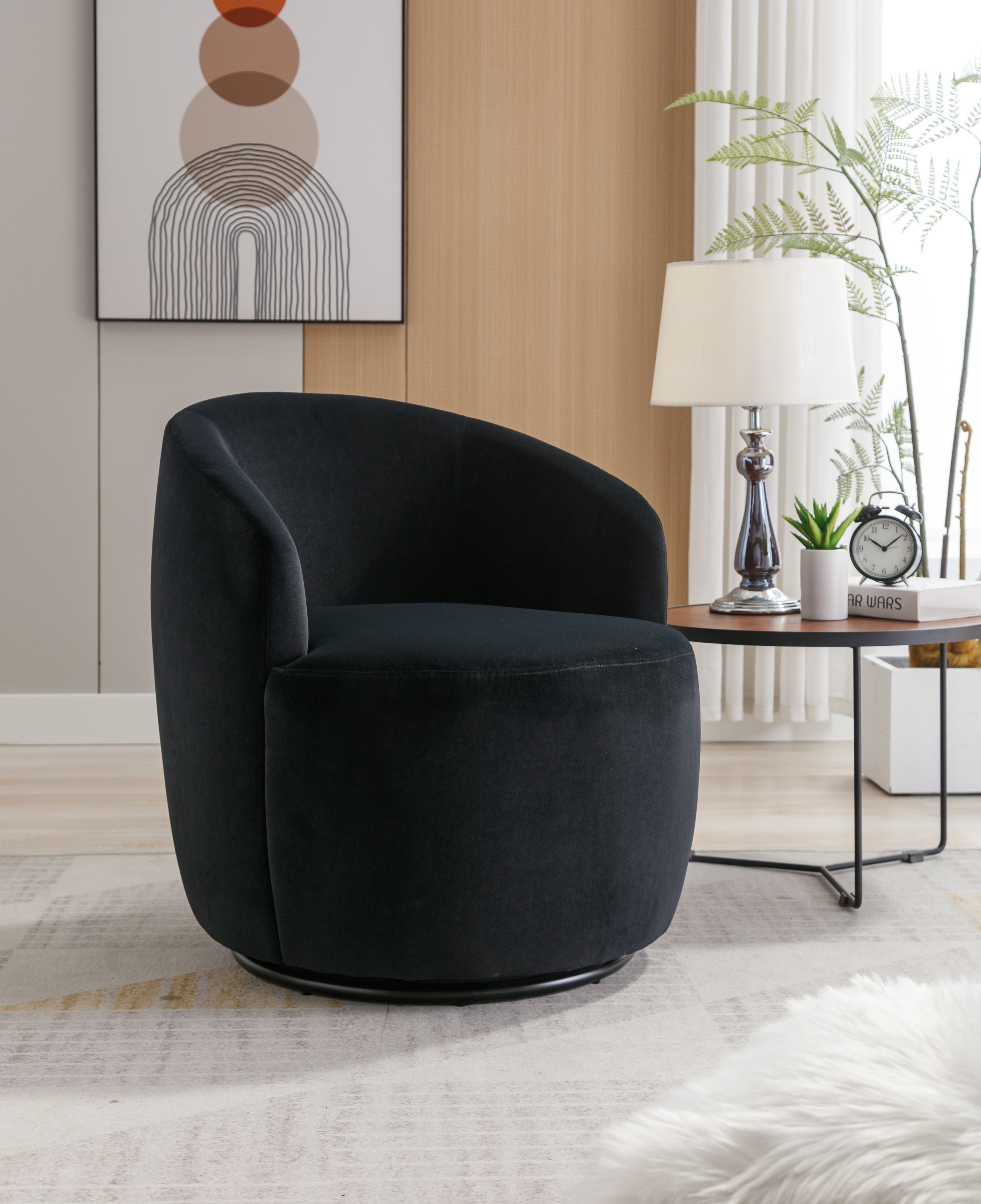 Swivel Barrel Accent Chair with Velvet Fabric
