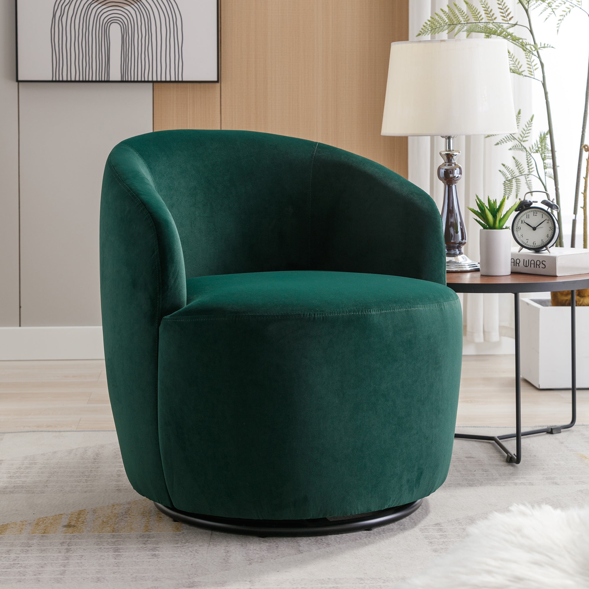 Swivel Barrel Accent Chair with Velvet Fabric
