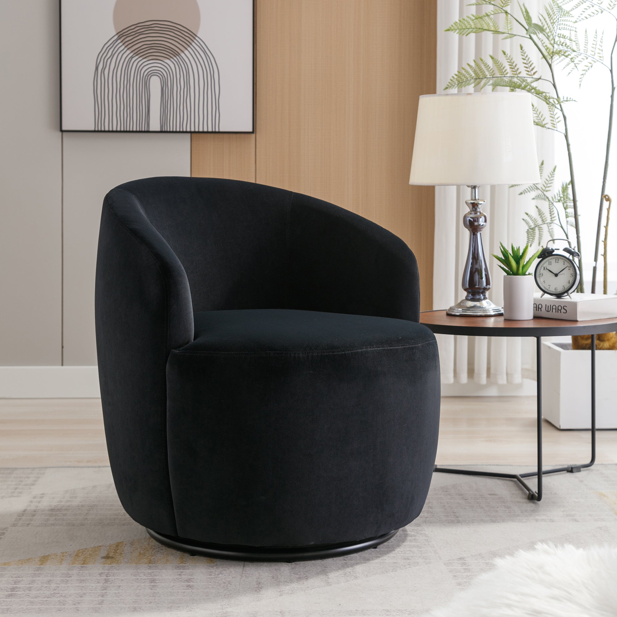 Swivel Barrel Accent Chair with Velvet Fabric
