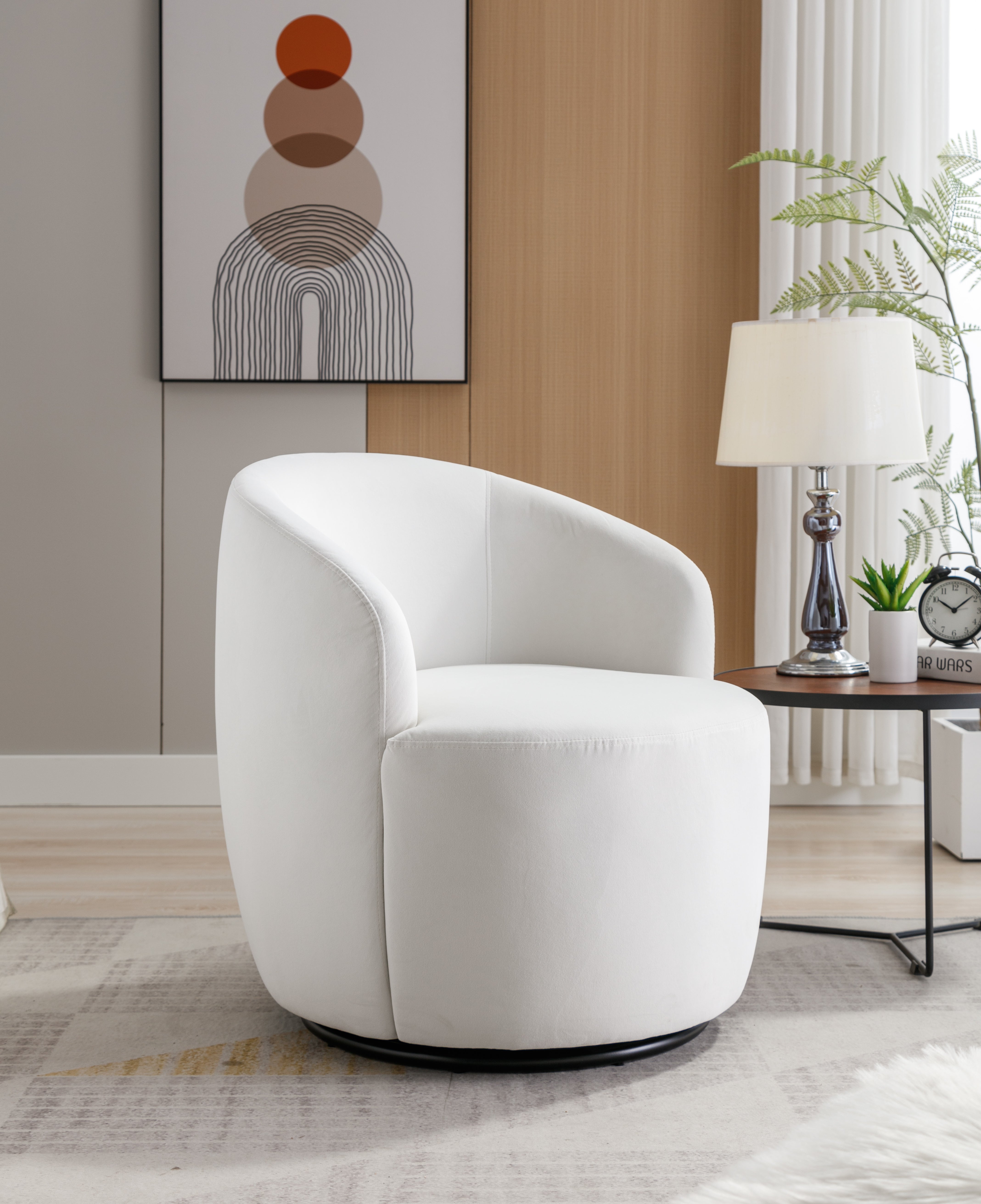 Swivel Barrel Accent Chair with Velvet Fabric