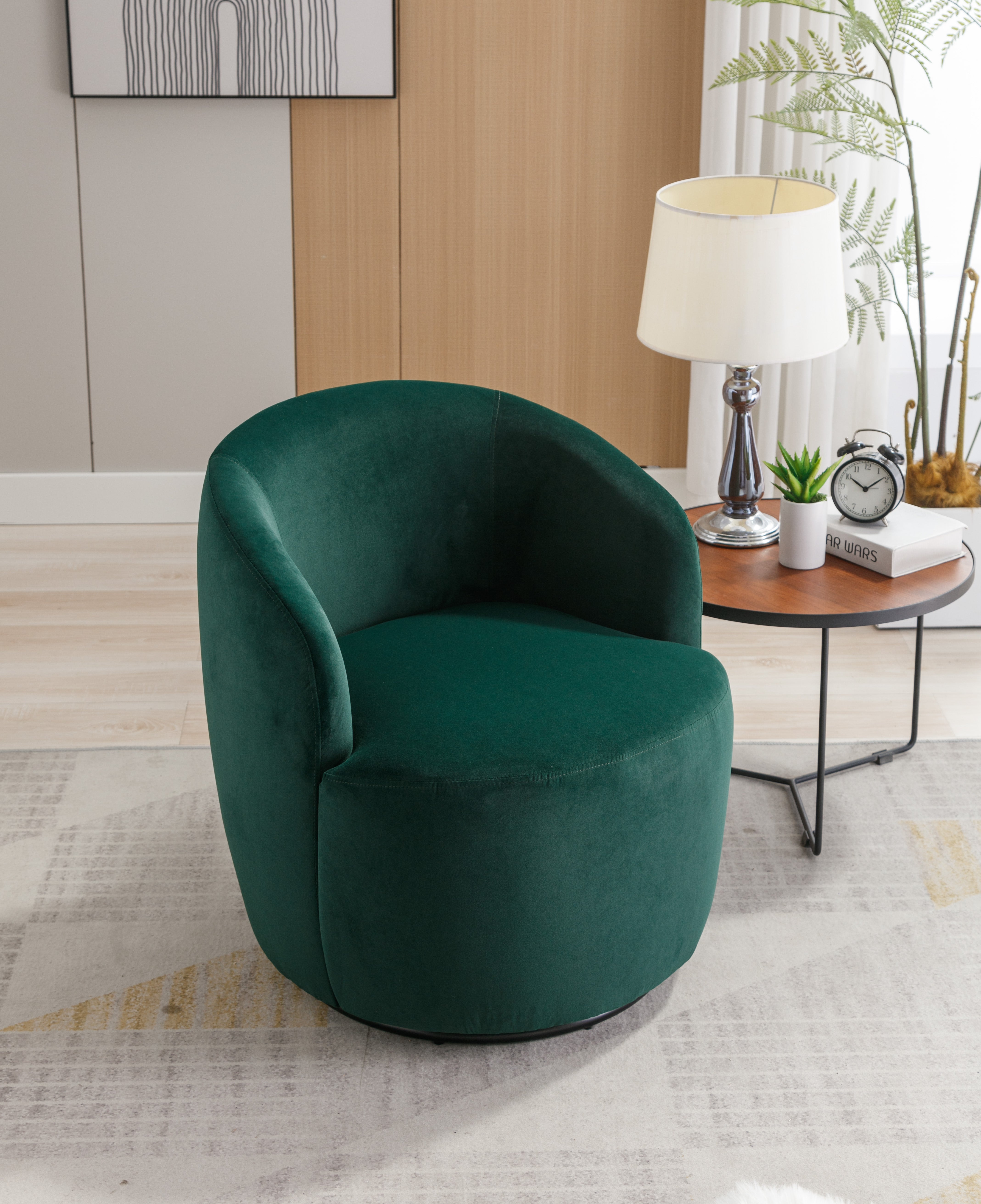 Swivel Barrel Accent Chair with Velvet Fabric