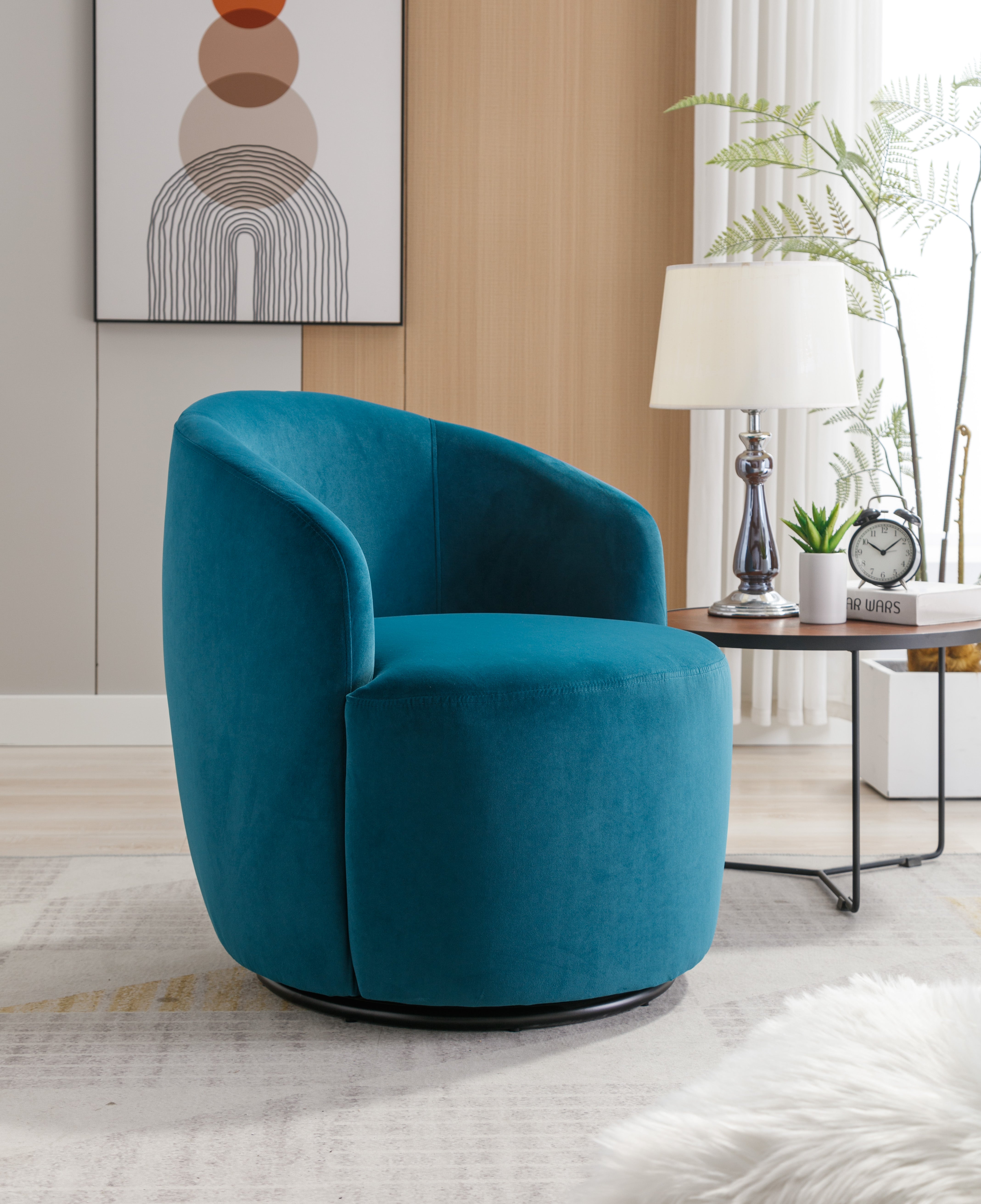 Swivel Barrel Accent Chair with Velvet Fabric