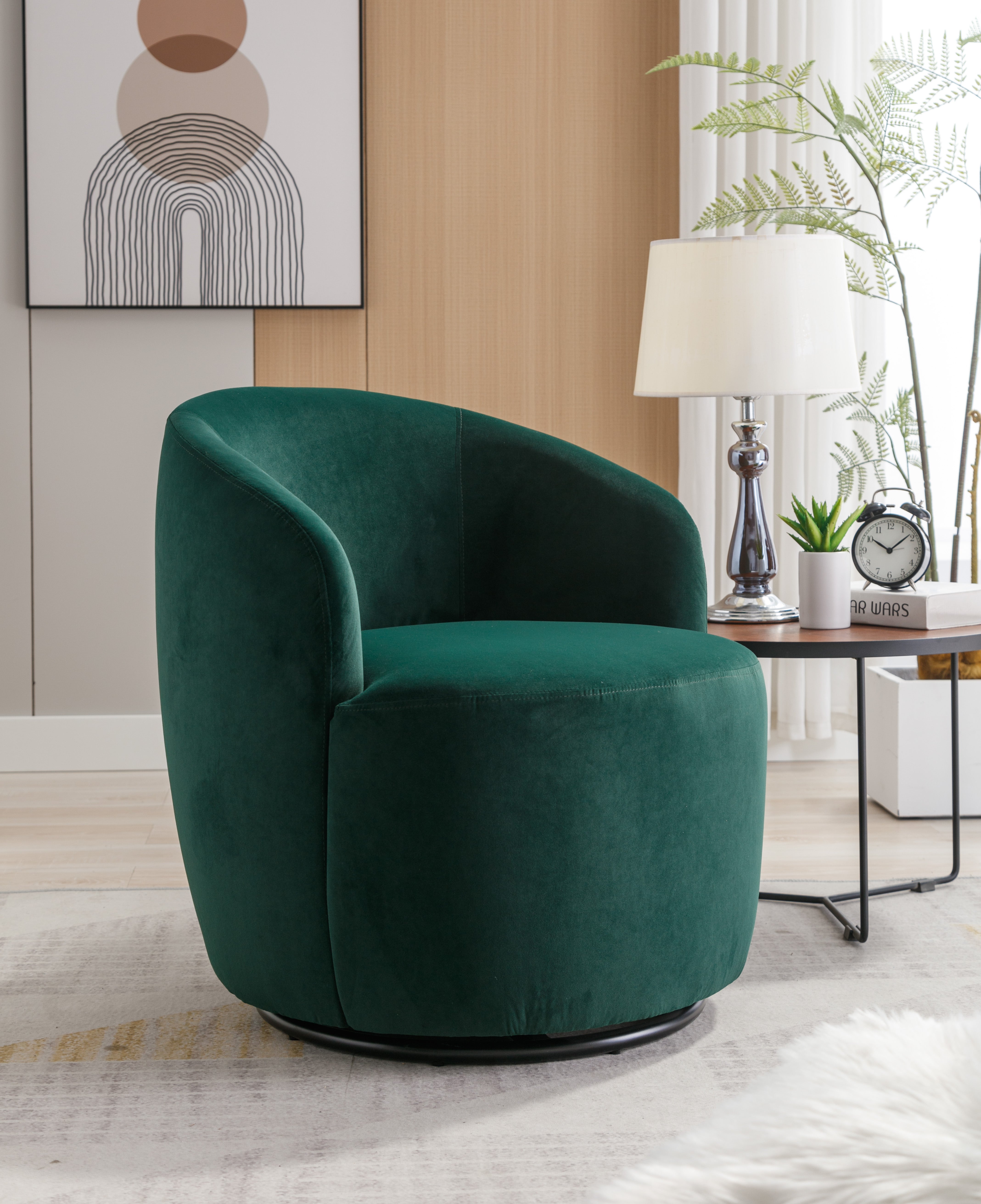 Swivel Barrel Accent Chair with Velvet Fabric
