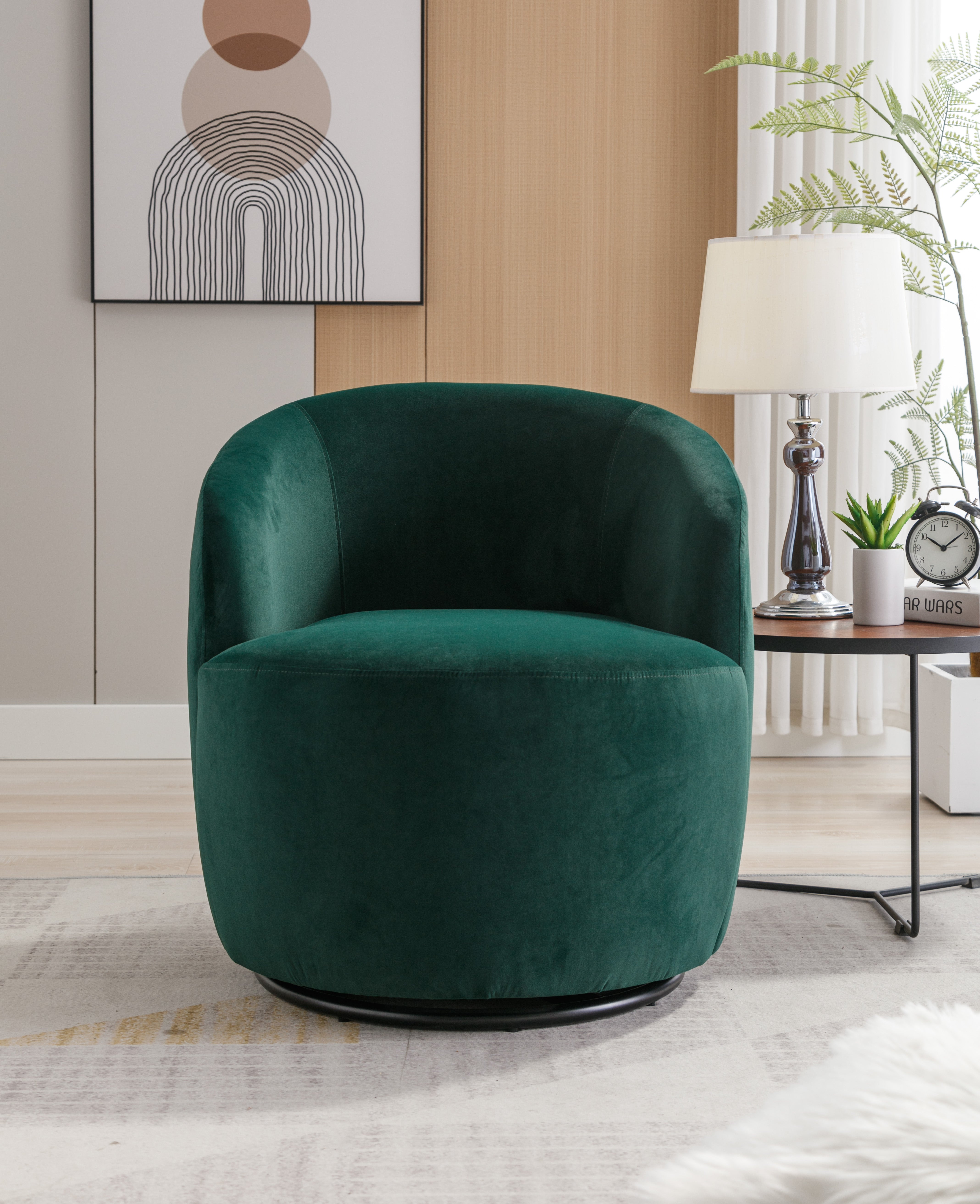 Swivel Barrel Accent Chair with Velvet Fabric