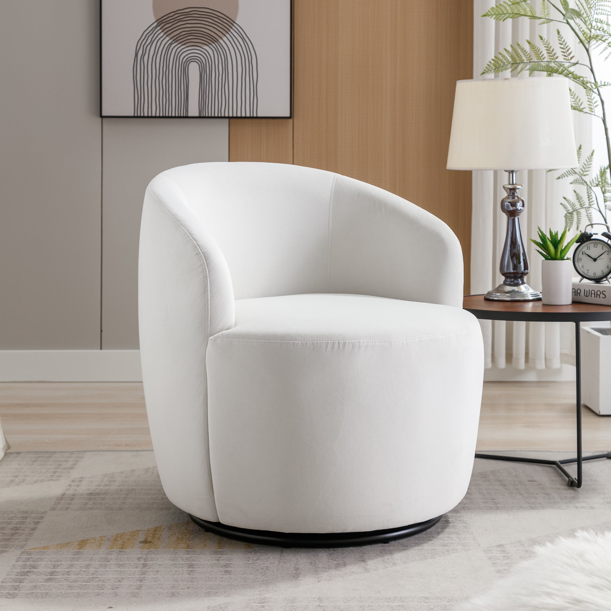 Swivel Barrel Accent Chair with Velvet Fabric