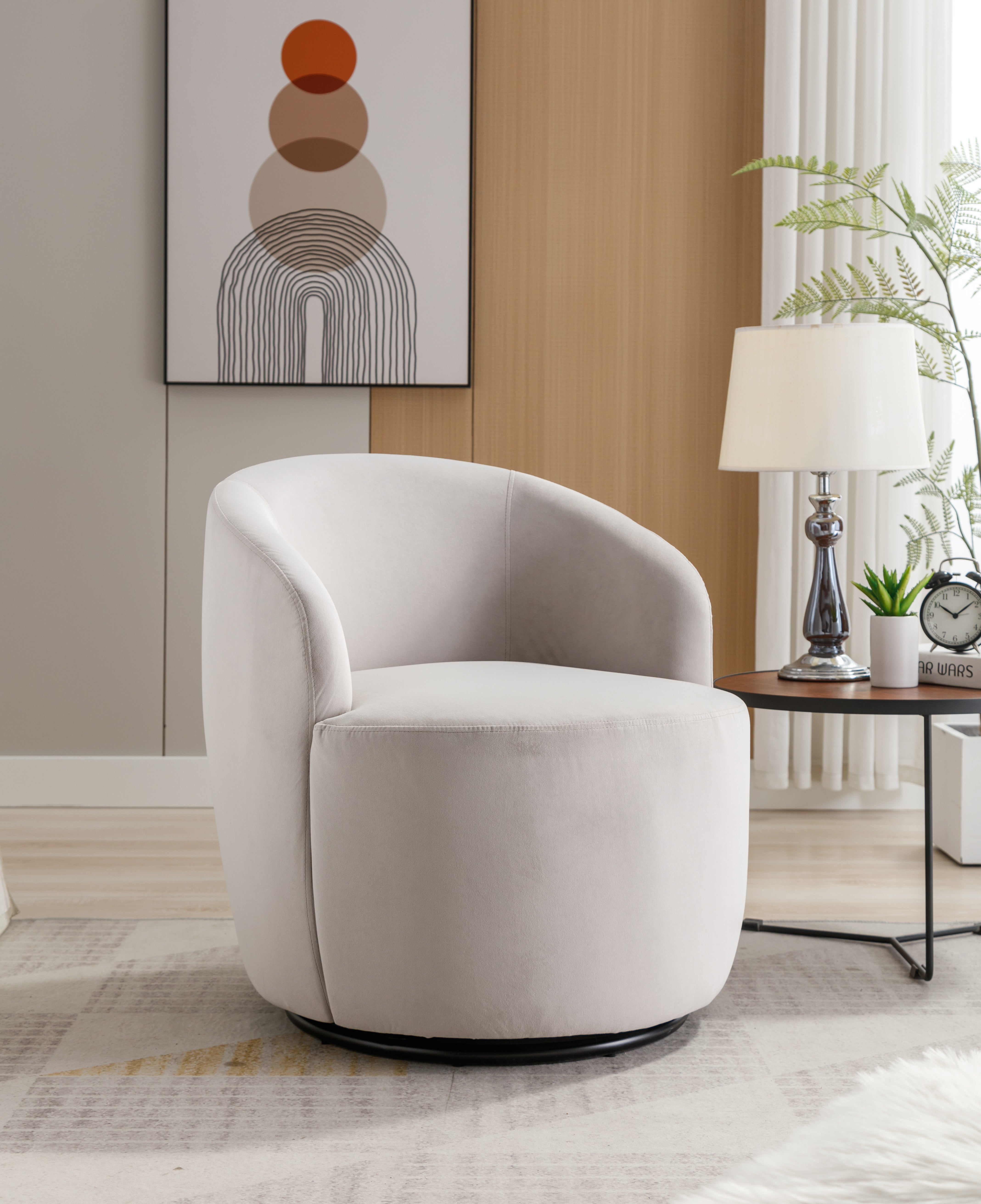 Swivel Barrel Accent Chair with Velvet Fabric