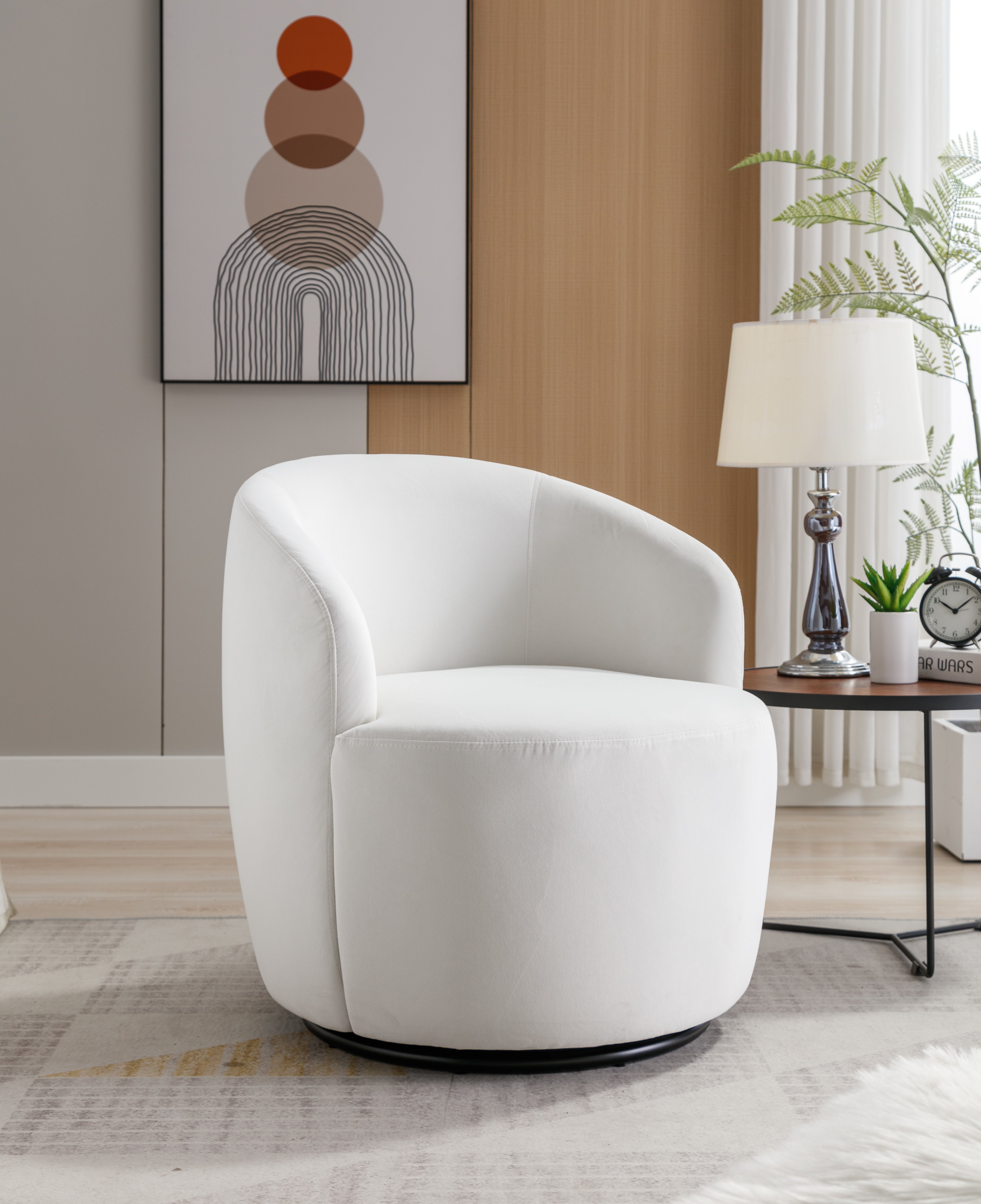 Swivel Barrel Accent Chair with Velvet Fabric
