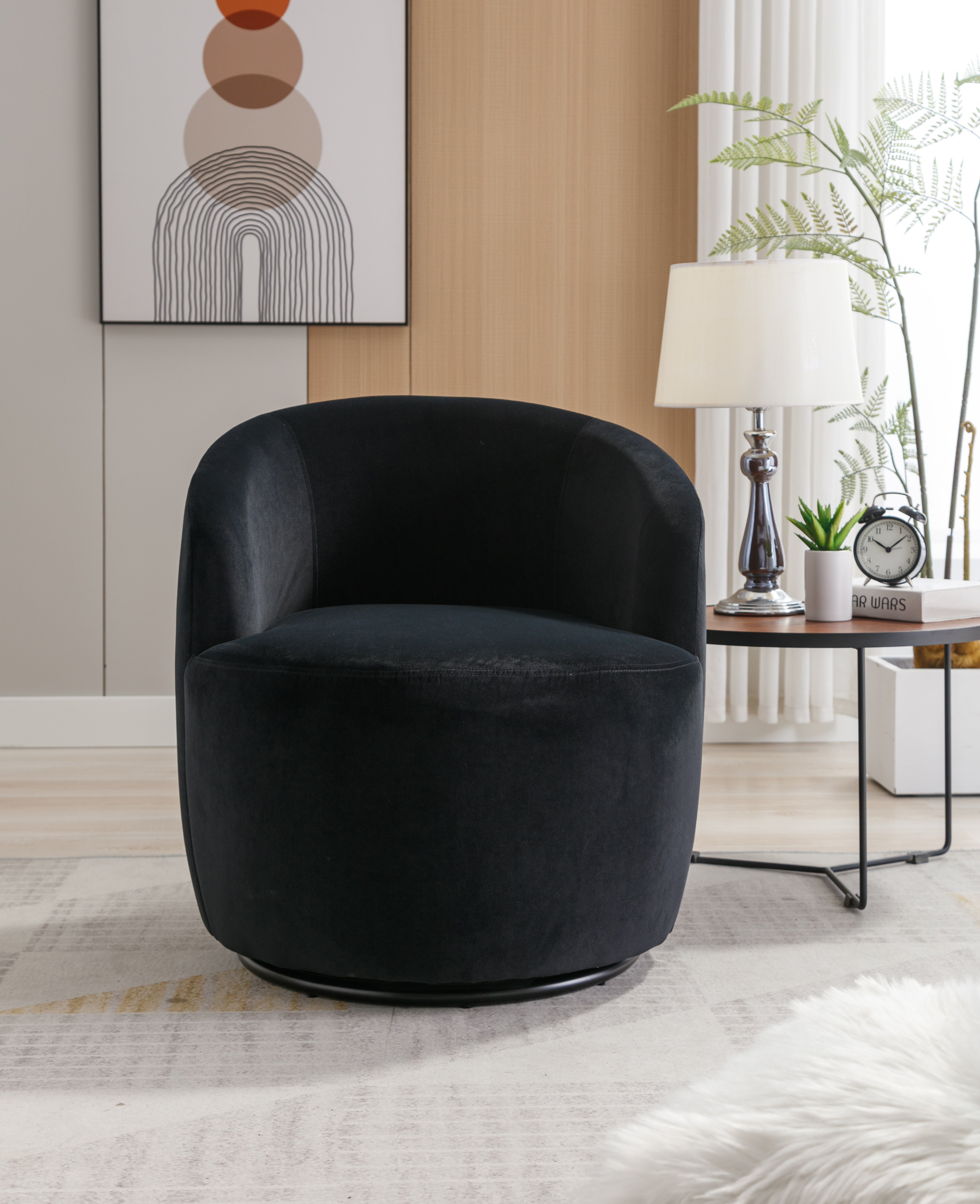 Swivel Barrel Accent Chair with Velvet Fabric