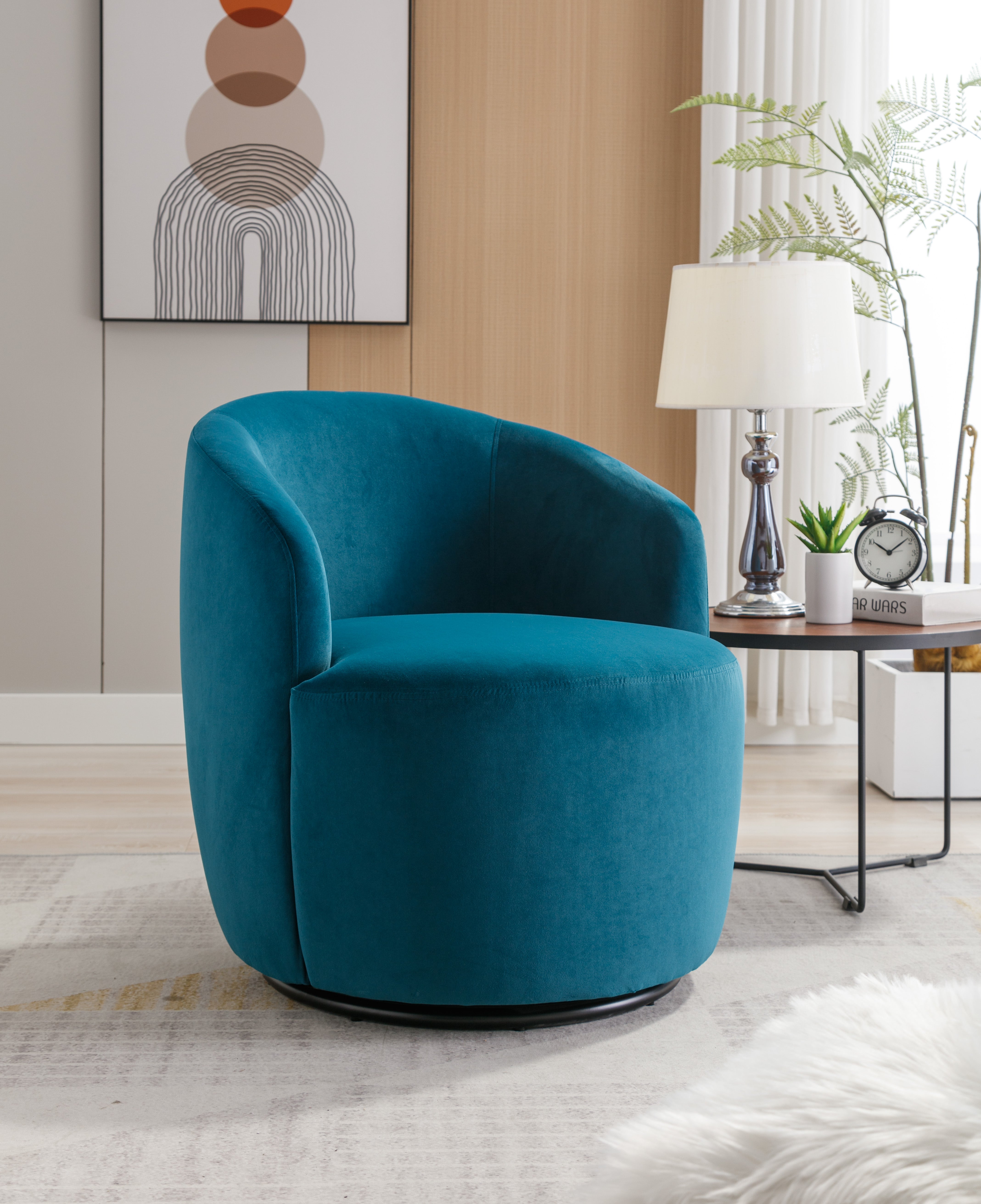 Swivel Barrel Accent Chair with Velvet Fabric