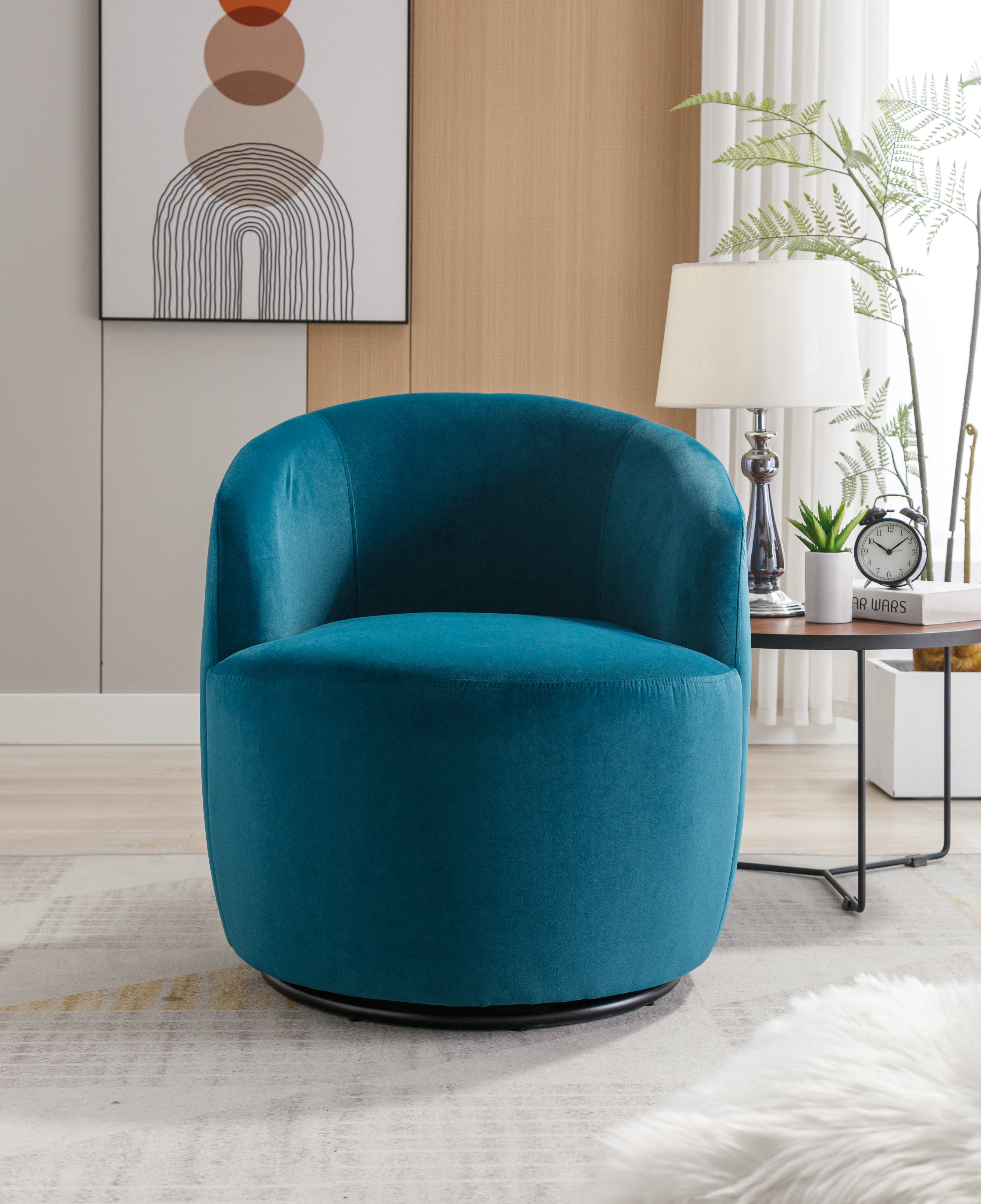 Swivel Barrel Accent Chair with Velvet Fabric