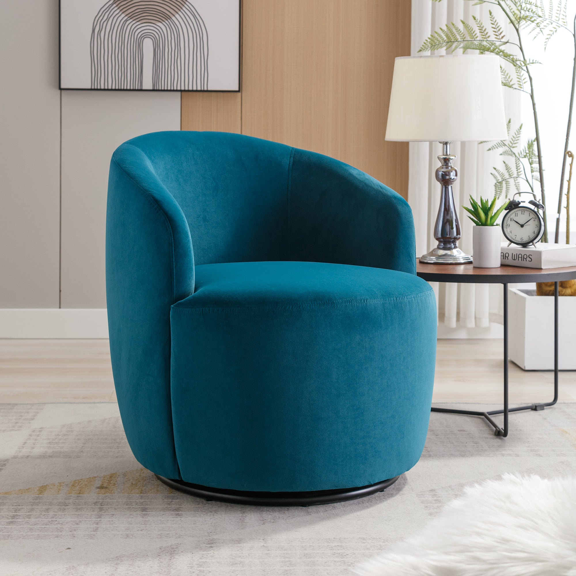 Swivel Barrel Accent Chair with Velvet Fabric