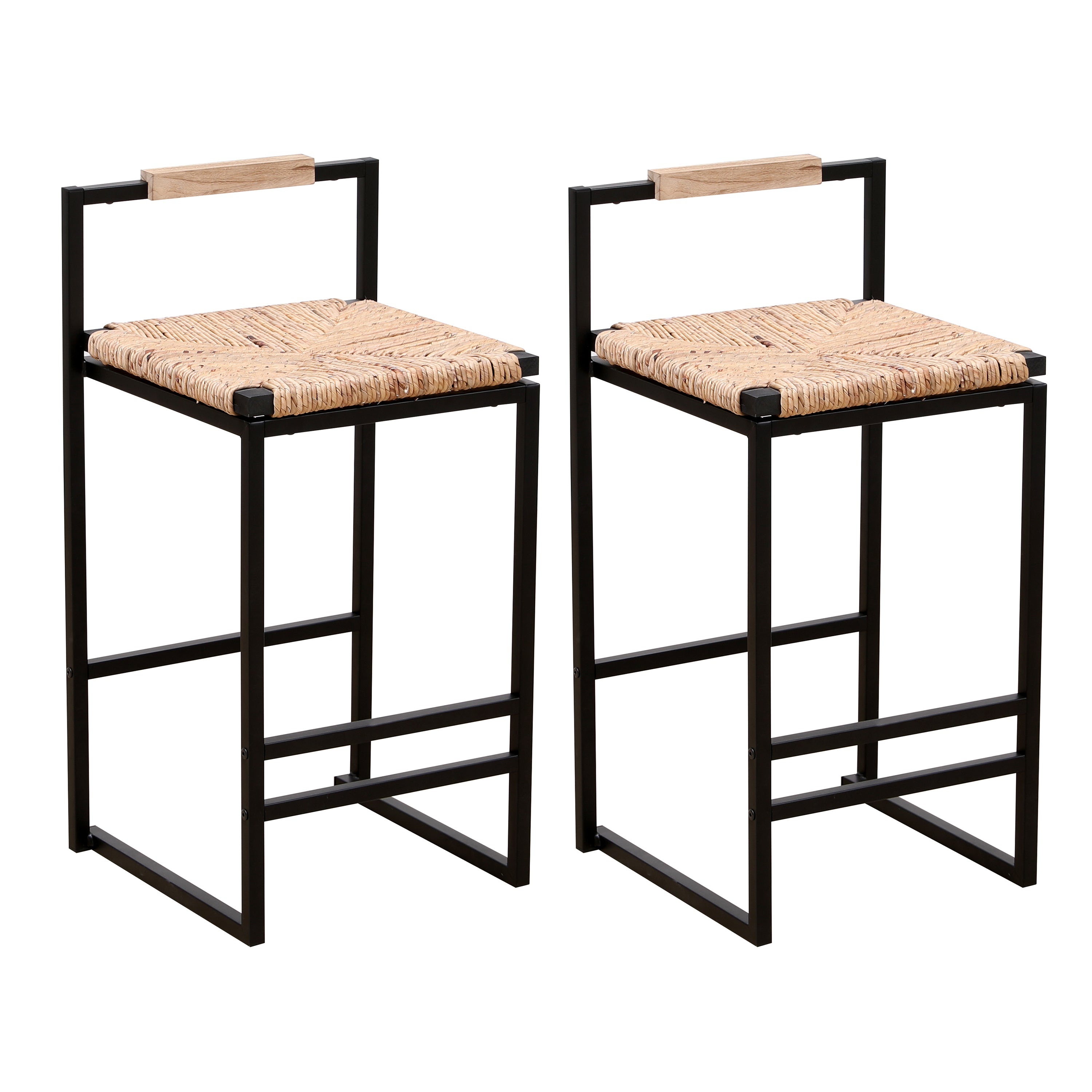 Water Hyacinth Woven Counter Stools, Set of 2