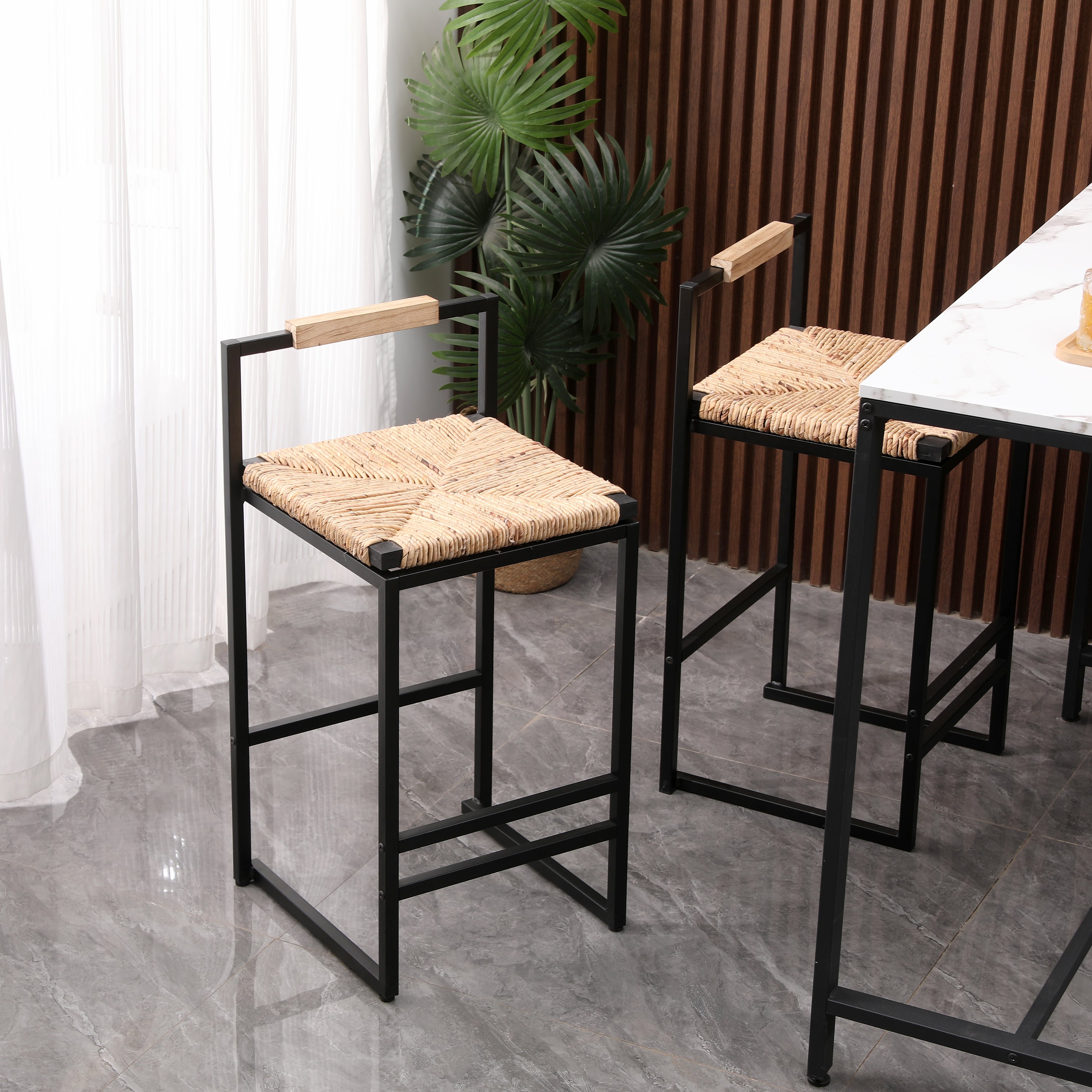 Water Hyacinth Woven Counter Stools, Set of 2