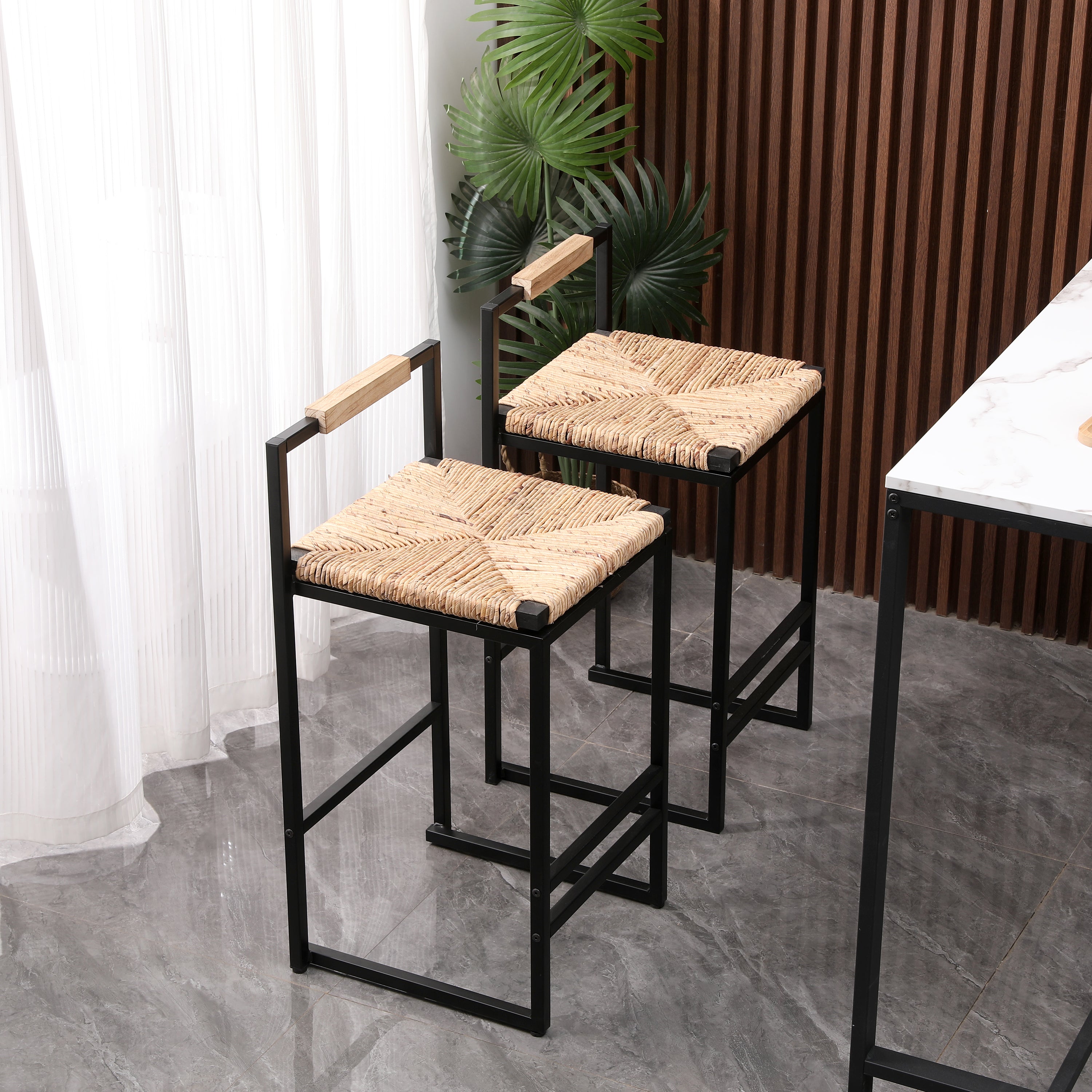 Water Hyacinth Woven Counter Stools, Set of 2