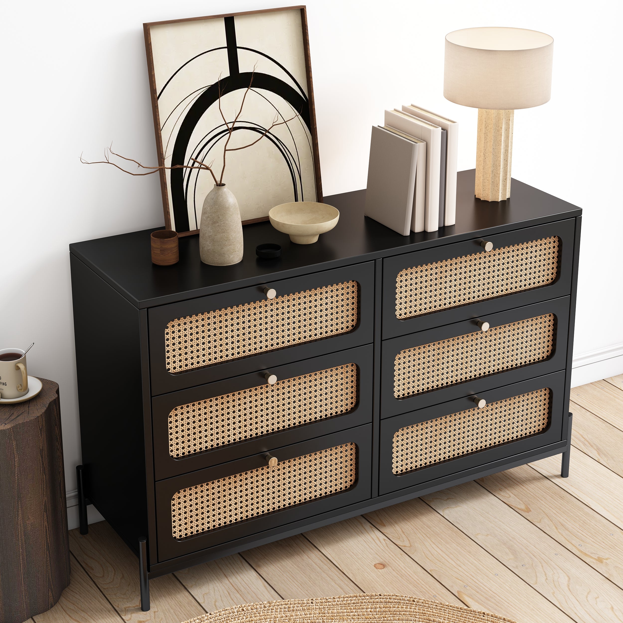 Modern Cannage Rattan Storage Cabinet