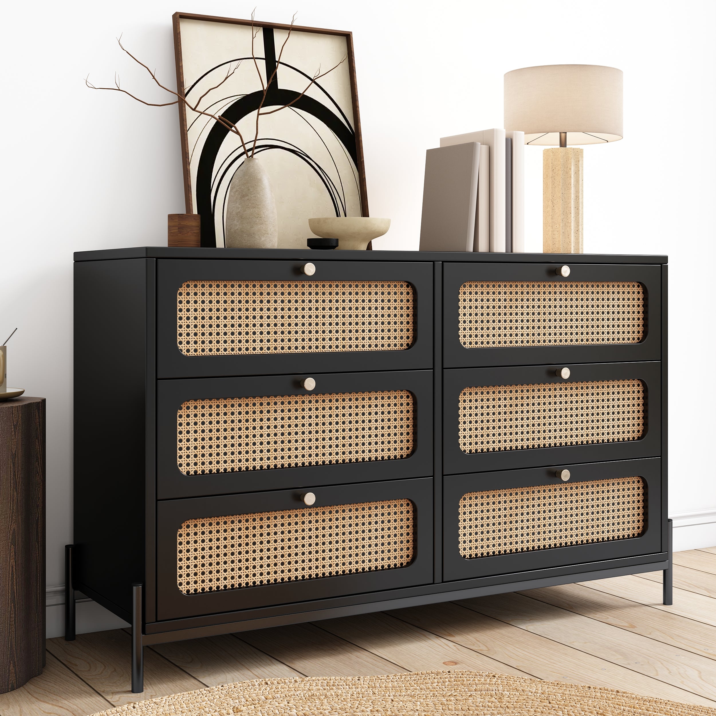Modern Cannage Rattan Storage Cabinet