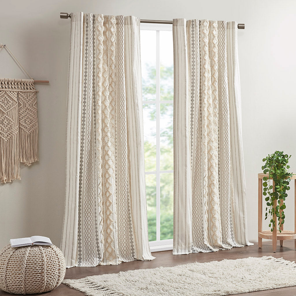 Cotton Printed Chenille Stripe Lined Curtain Panel