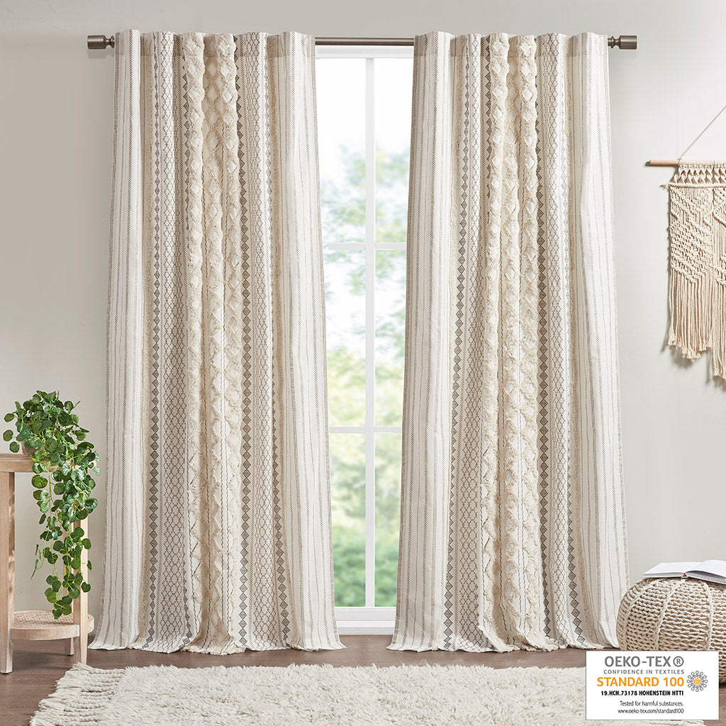 Cotton Printed Chenille Stripe Lined Curtain Panel