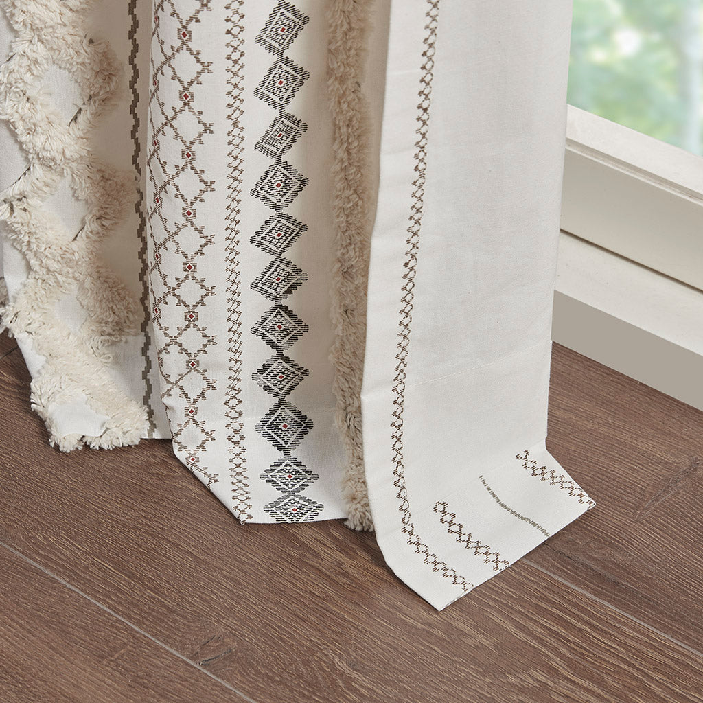Cotton Printed Chenille Stripe Lined Curtain Panel
