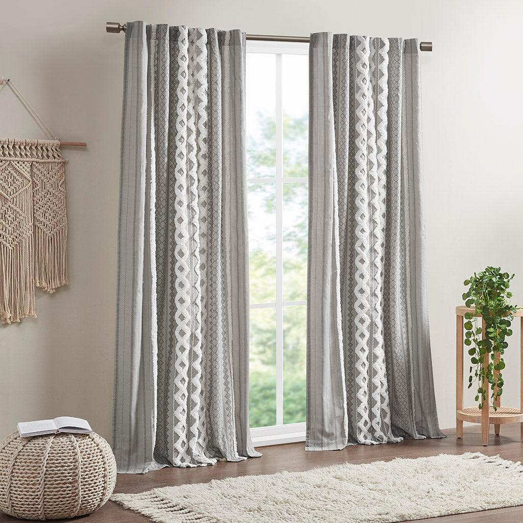 Cotton Printed Chenille Stripe Lined Curtain Panel
