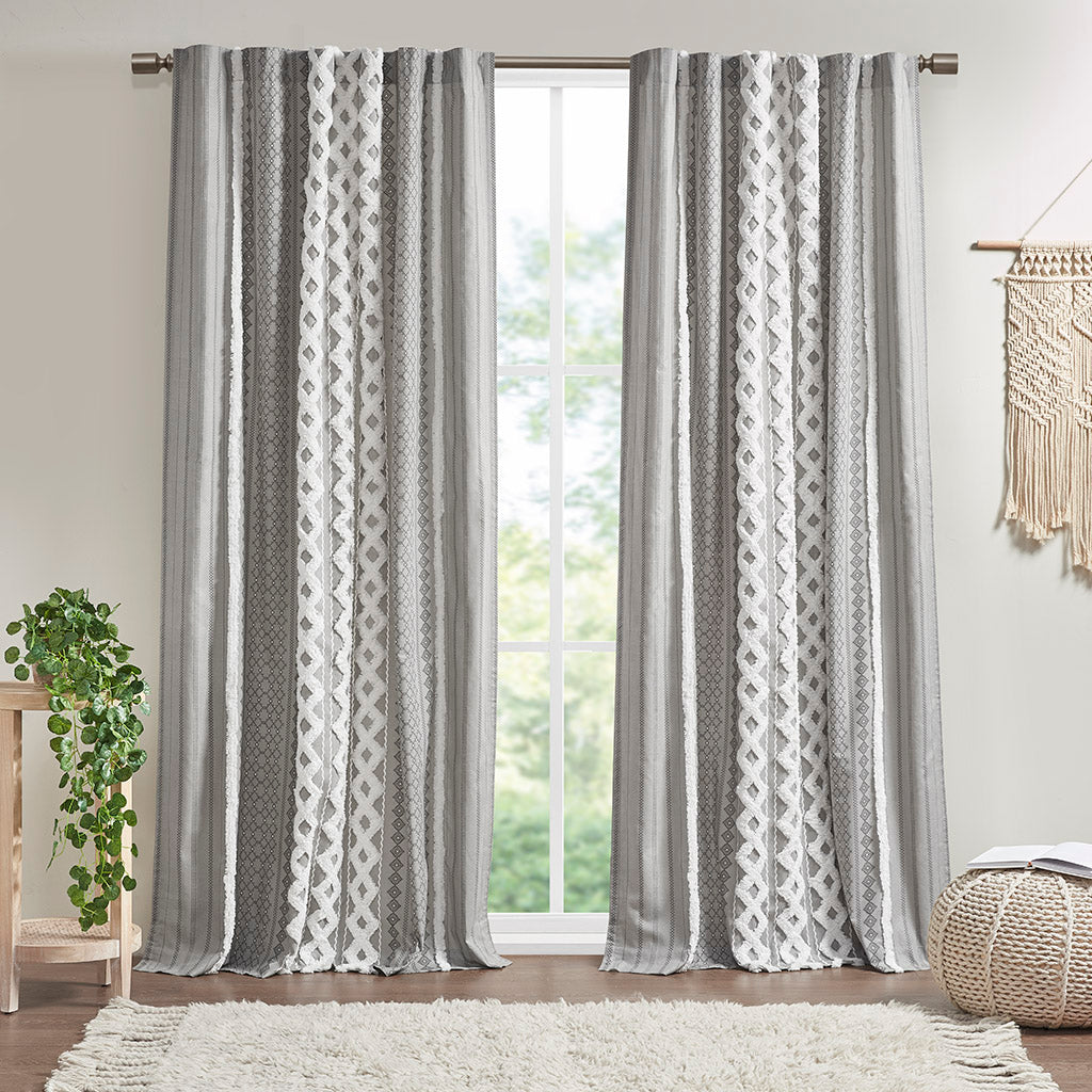 Cotton Printed Chenille Stripe Lined Curtain Panel