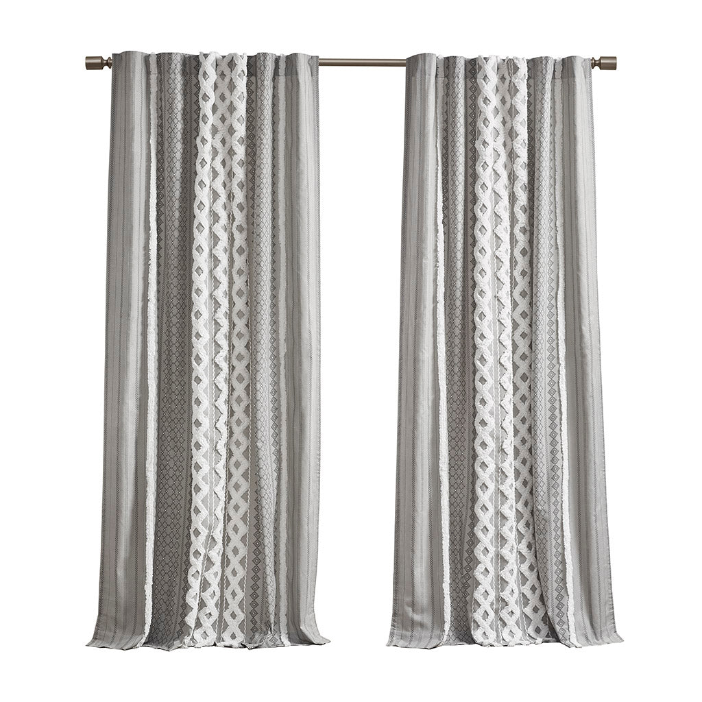 Cotton Printed Chenille Stripe Lined Curtain Panel