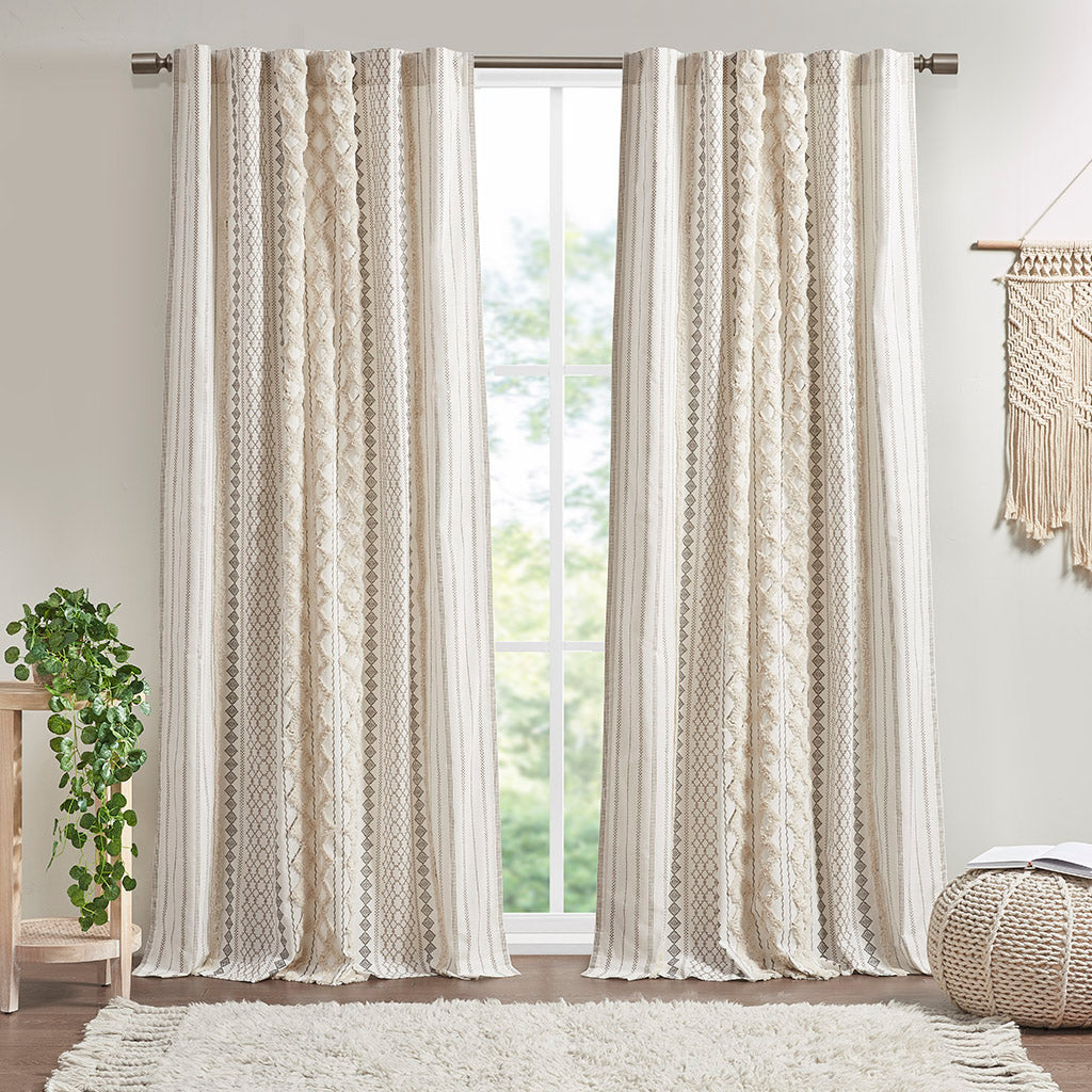 Cotton Printed Chenille Stripe Lined Curtain Panel