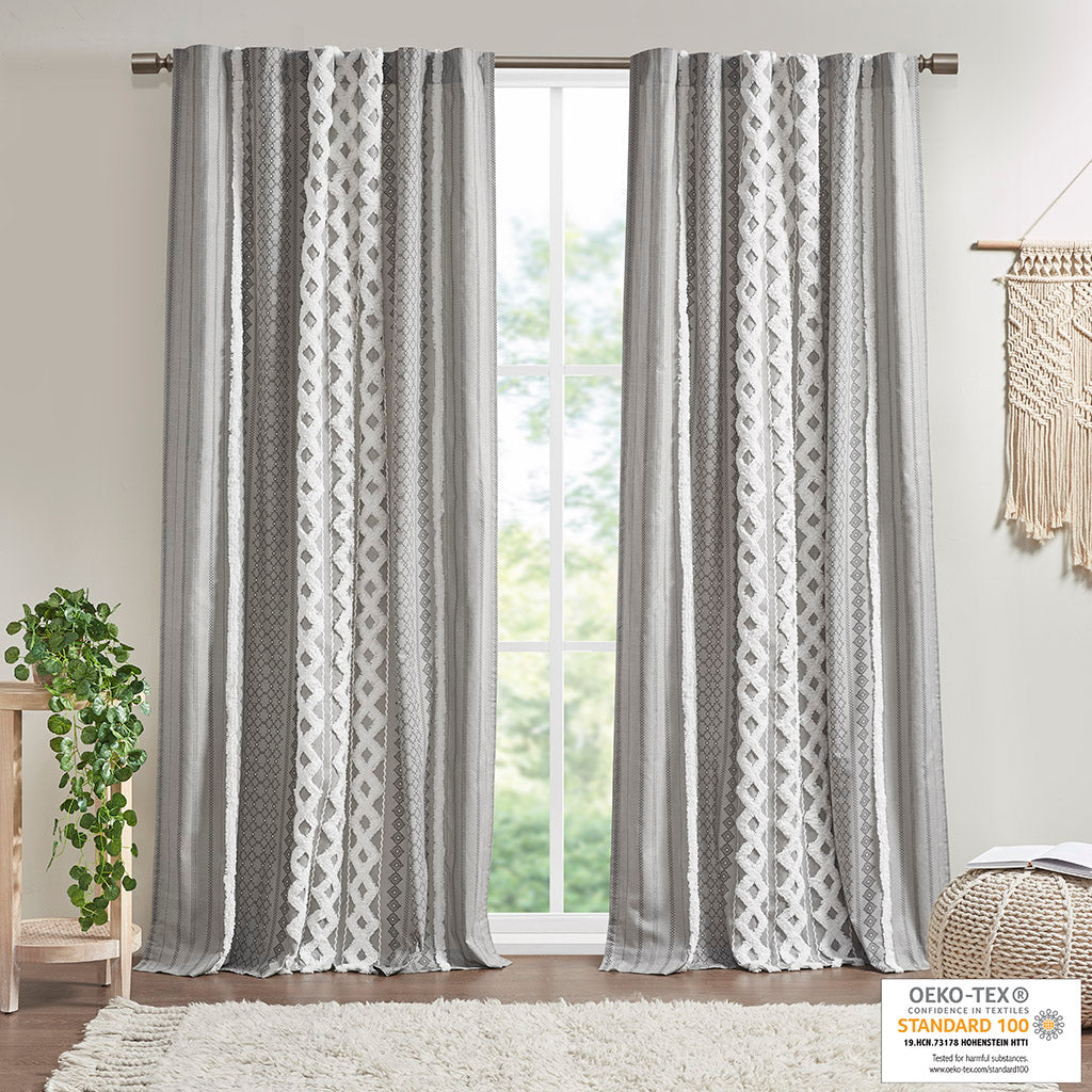 Cotton Printed Chenille Stripe Lined Curtain Panel