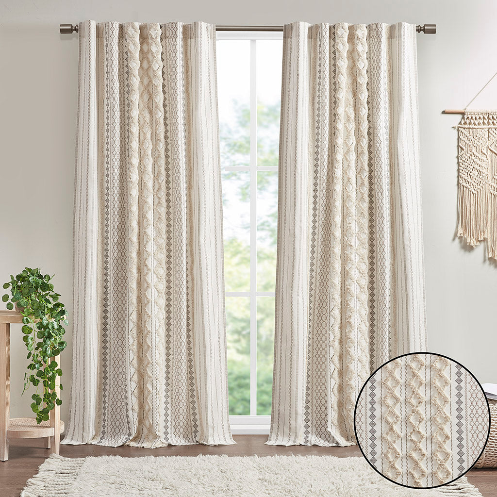 Cotton Printed Chenille Stripe Lined Curtain Panel