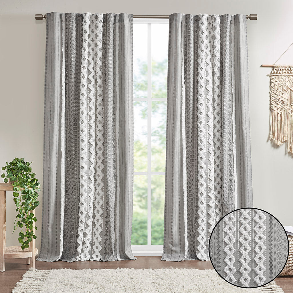 Cotton Printed Chenille Stripe Lined Curtain Panel